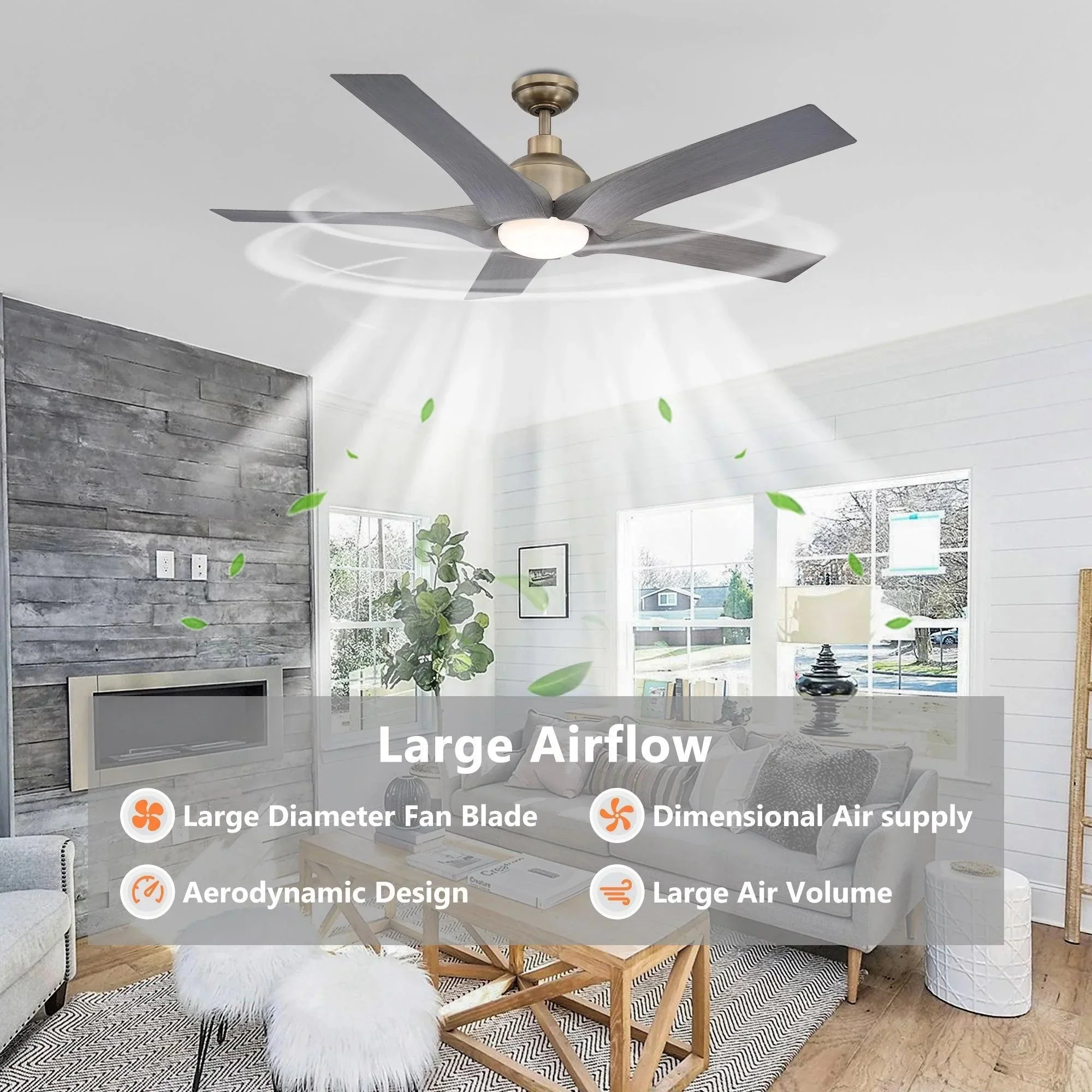 Parrot Uncle 56-Inch Genoa Farmhouse DC Motor Downrod Mount Reversible Ceiling Fan with Lighting and Remote Control (BBLDA158A) - Image 12