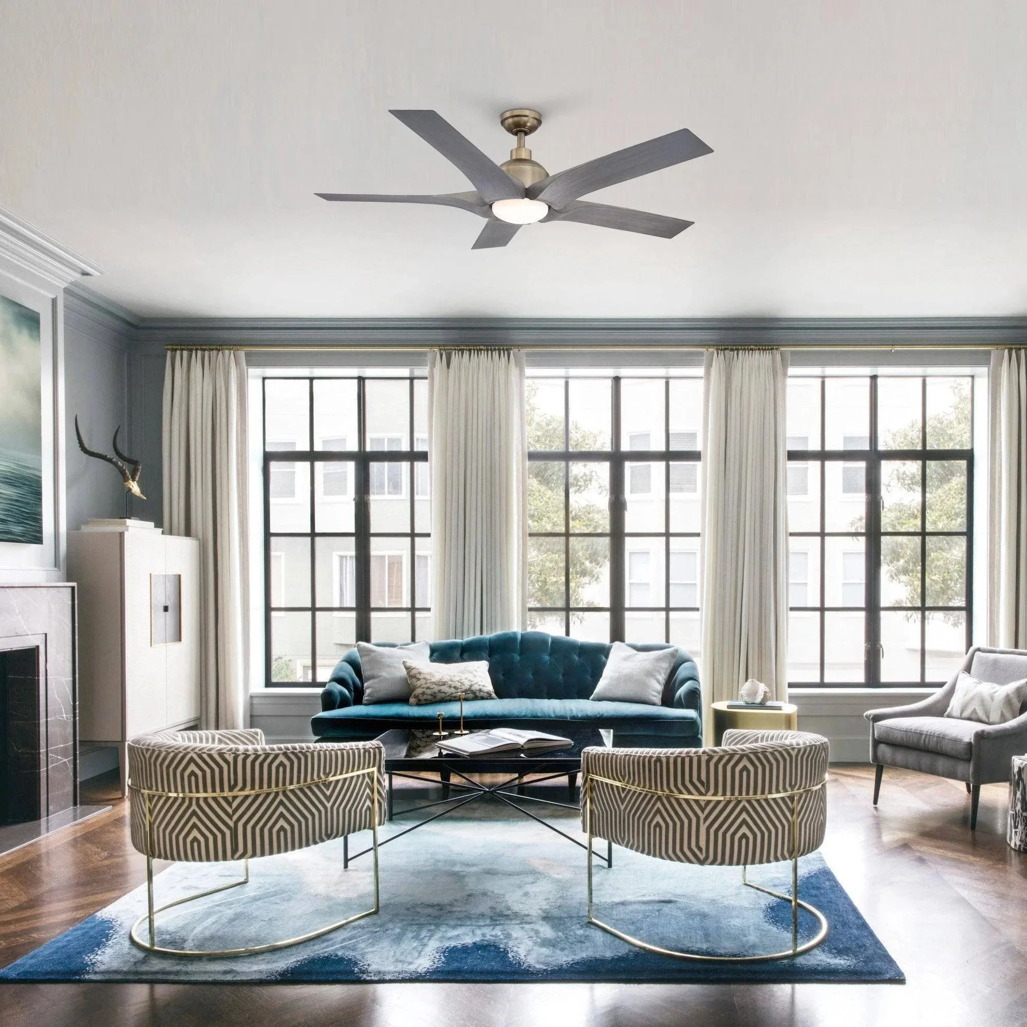 Parrot Uncle 56-Inch Genoa Farmhouse DC Motor Downrod Mount Reversible Ceiling Fan with Lighting and Remote Control (BBLDA158A) - Image 2