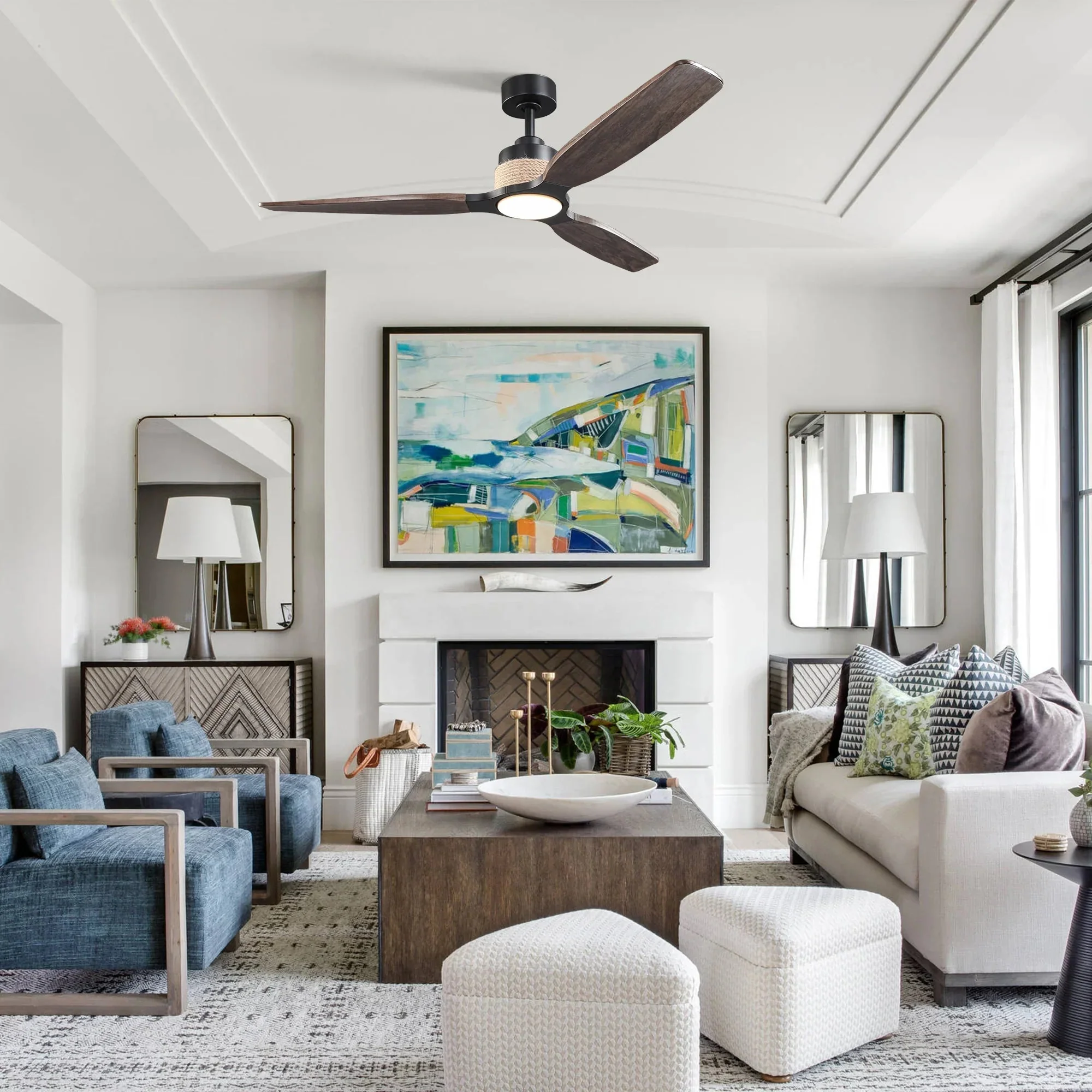 Parrot Uncle 56-Inch Louise Downrod Mount LED Ceiling Fan with Remote Control (F6015) - Image 2