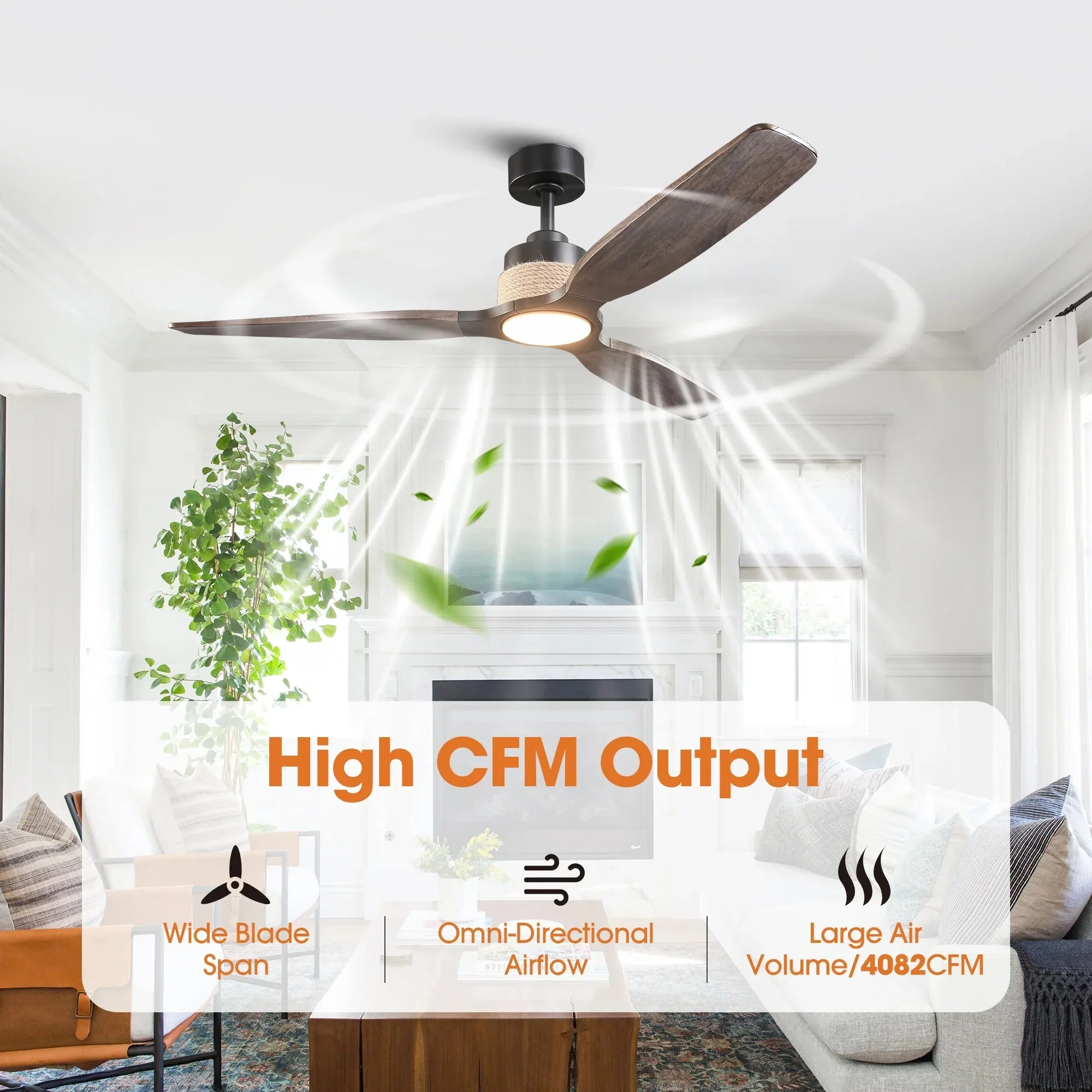 Parrot Uncle 56-Inch Louise Downrod Mount LED Ceiling Fan with Remote Control (F6015) - Image 5