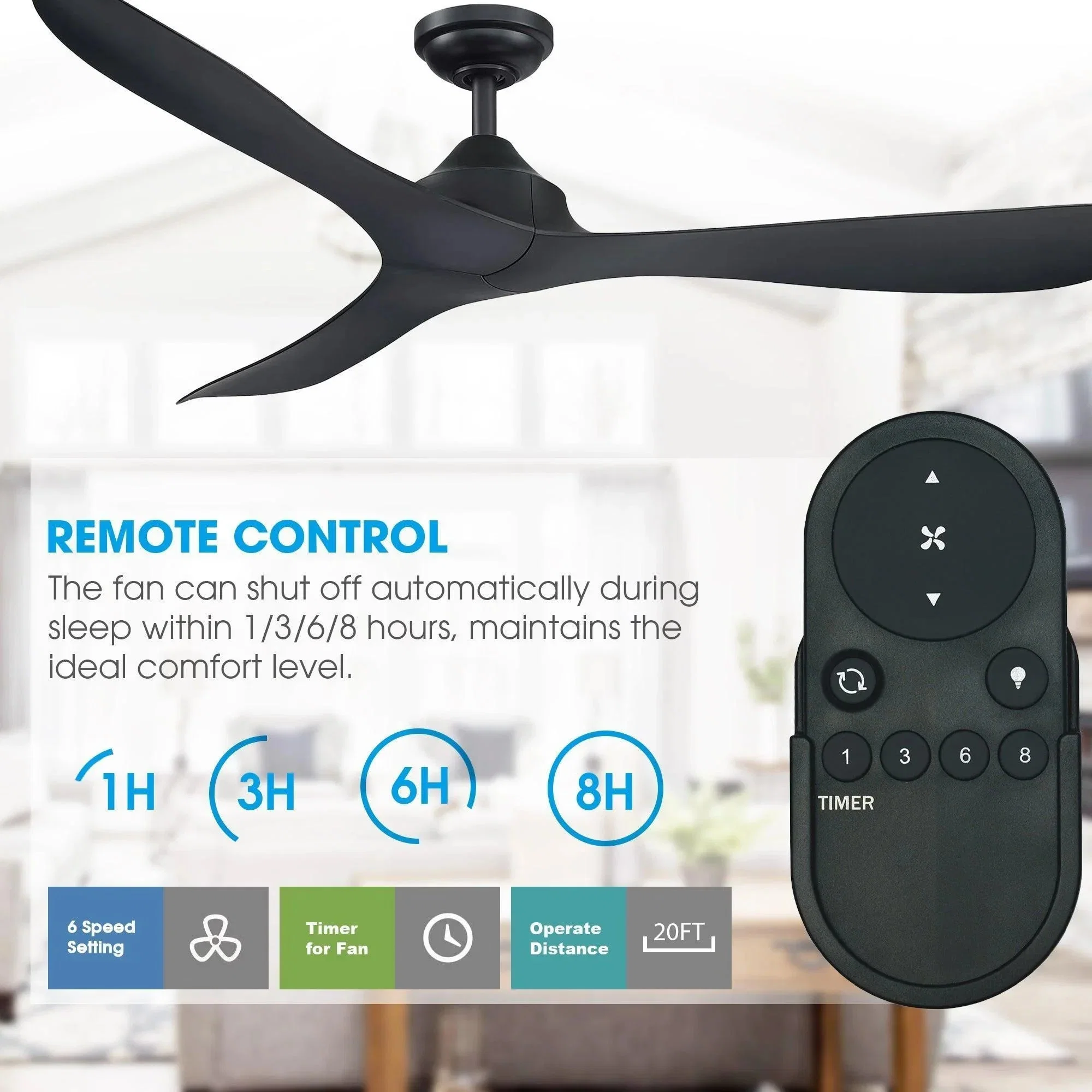 Parrot Uncle 56-Inch Modern DC Motor Downrod Mount Reversible Ceiling Fan with Remote Control - Image 9