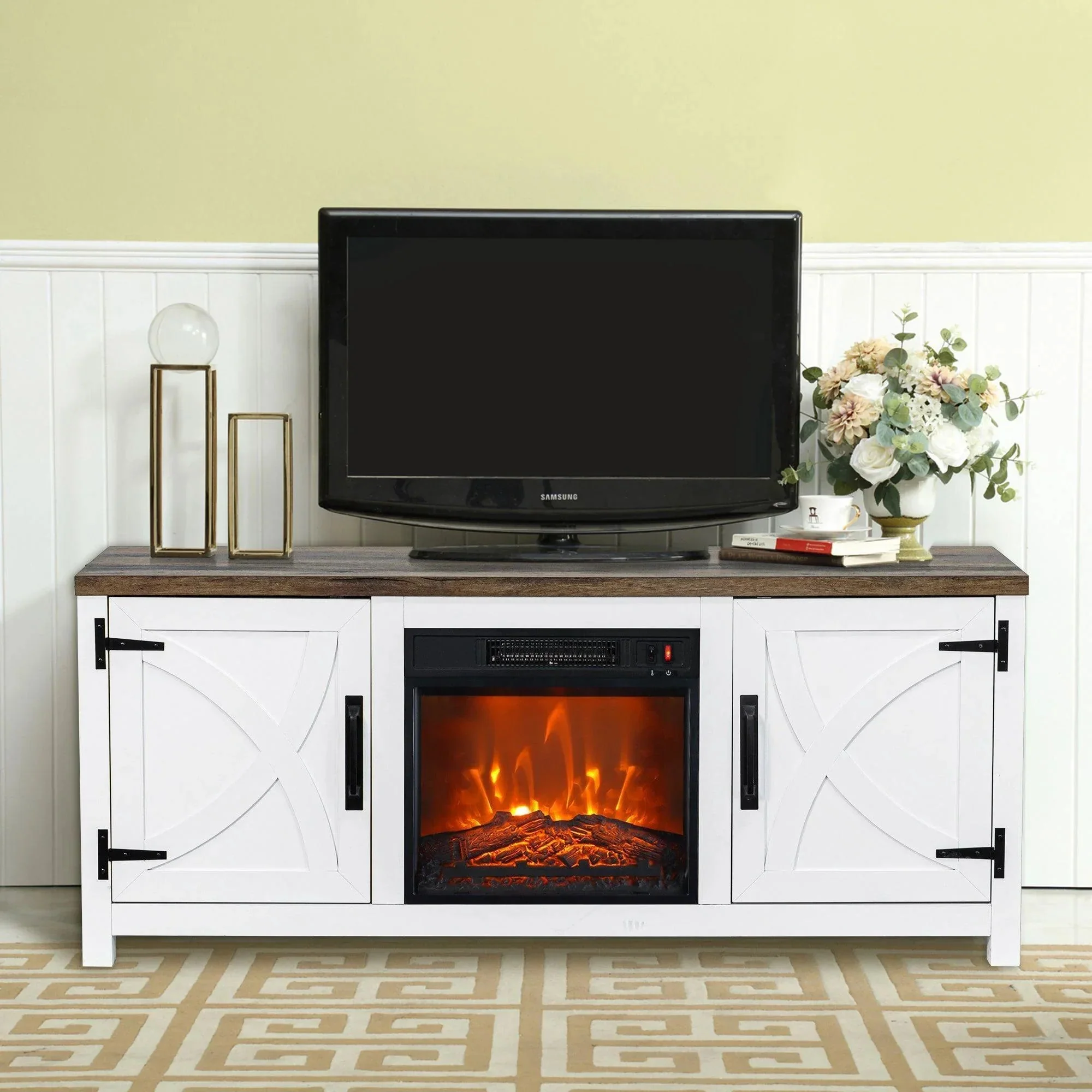 Parrot Uncle 58-Inch Farmhouse TV Stand with 18-Inch Insert Electric Fireplace for Living Room - Image 11