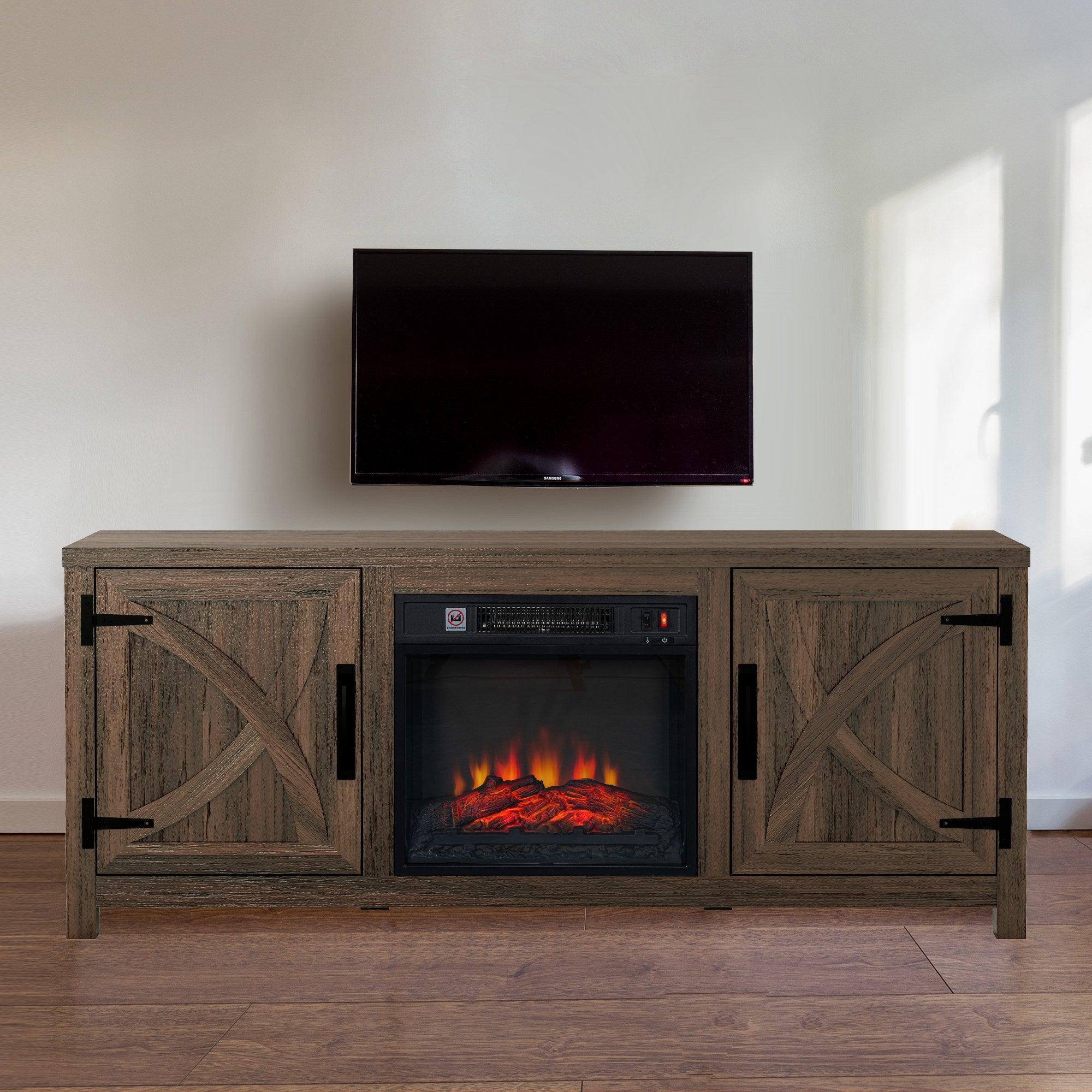 Parrot Uncle 58-Inch Farmhouse TV Stand with 18-Inch Insert Electric Fireplace for Living Room - Image 14