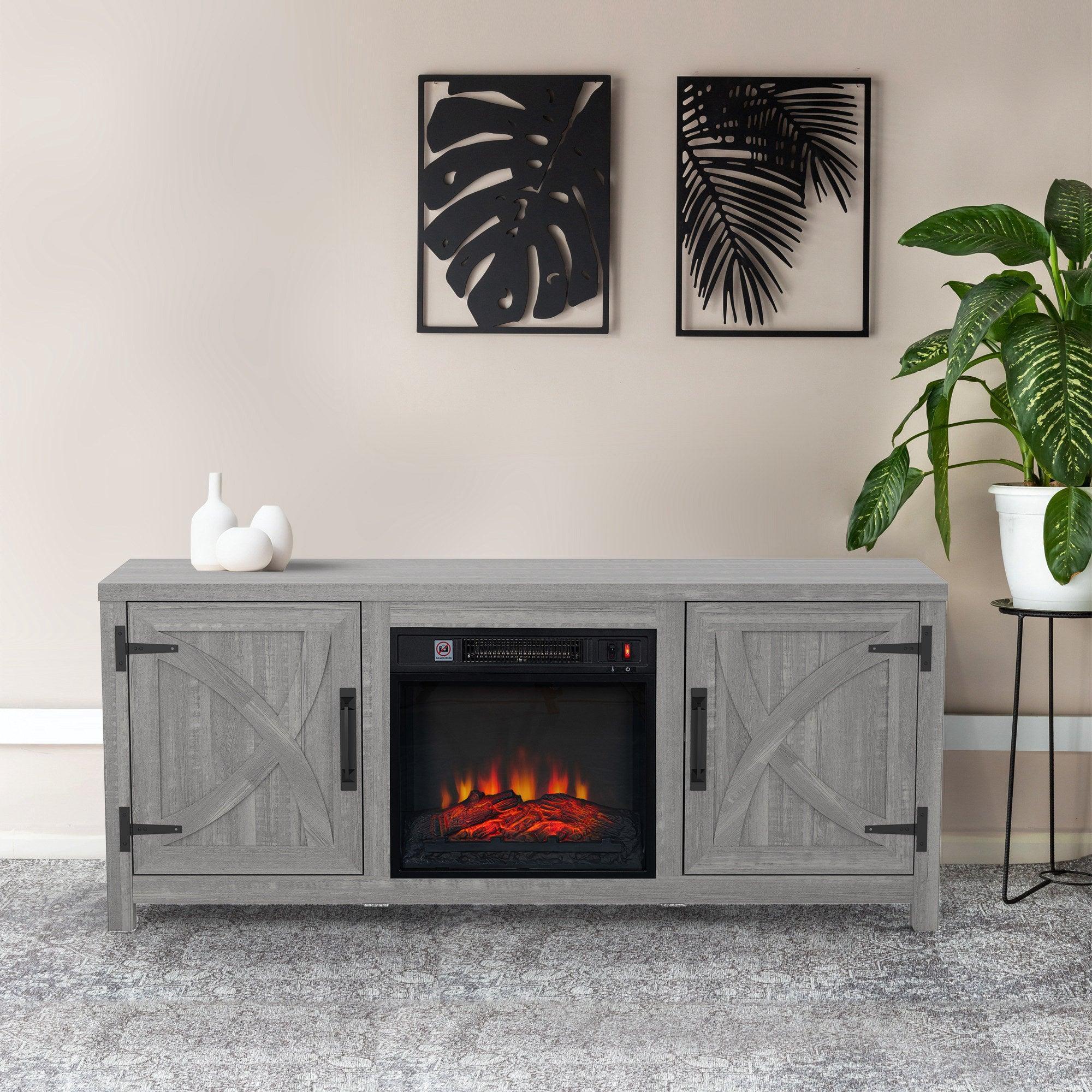 Parrot Uncle 58-Inch Farmhouse TV Stand with 18-Inch Insert Electric Fireplace for Living Room - Image 22