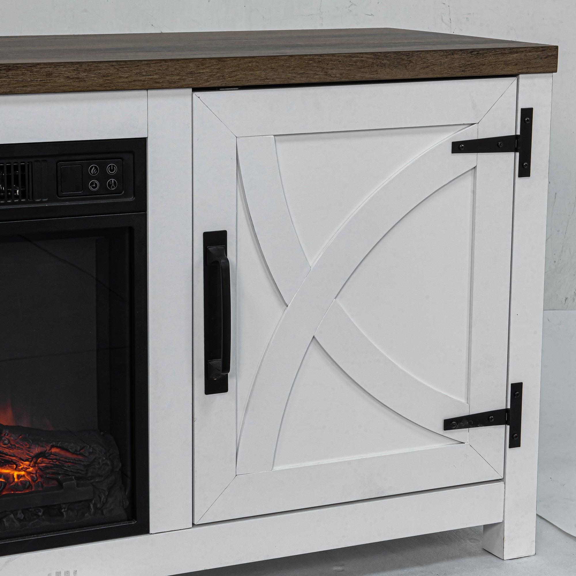 Parrot Uncle 58-Inch Farmhouse TV Stand with 18-Inch Insert Electric Fireplace for Living Room - Image 3
