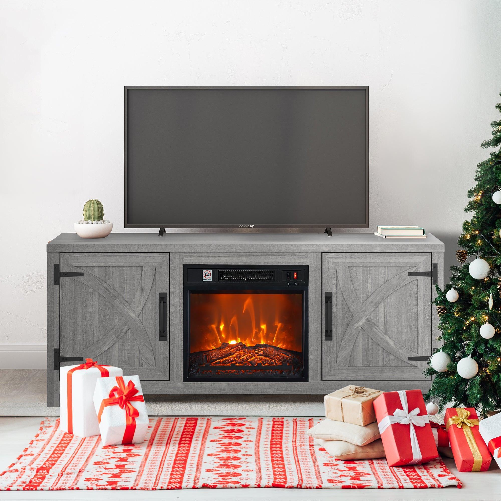 Parrot Uncle 58-Inch Farmhouse TV Stand with 18-Inch Insert Electric Fireplace for Living Room - Image 4