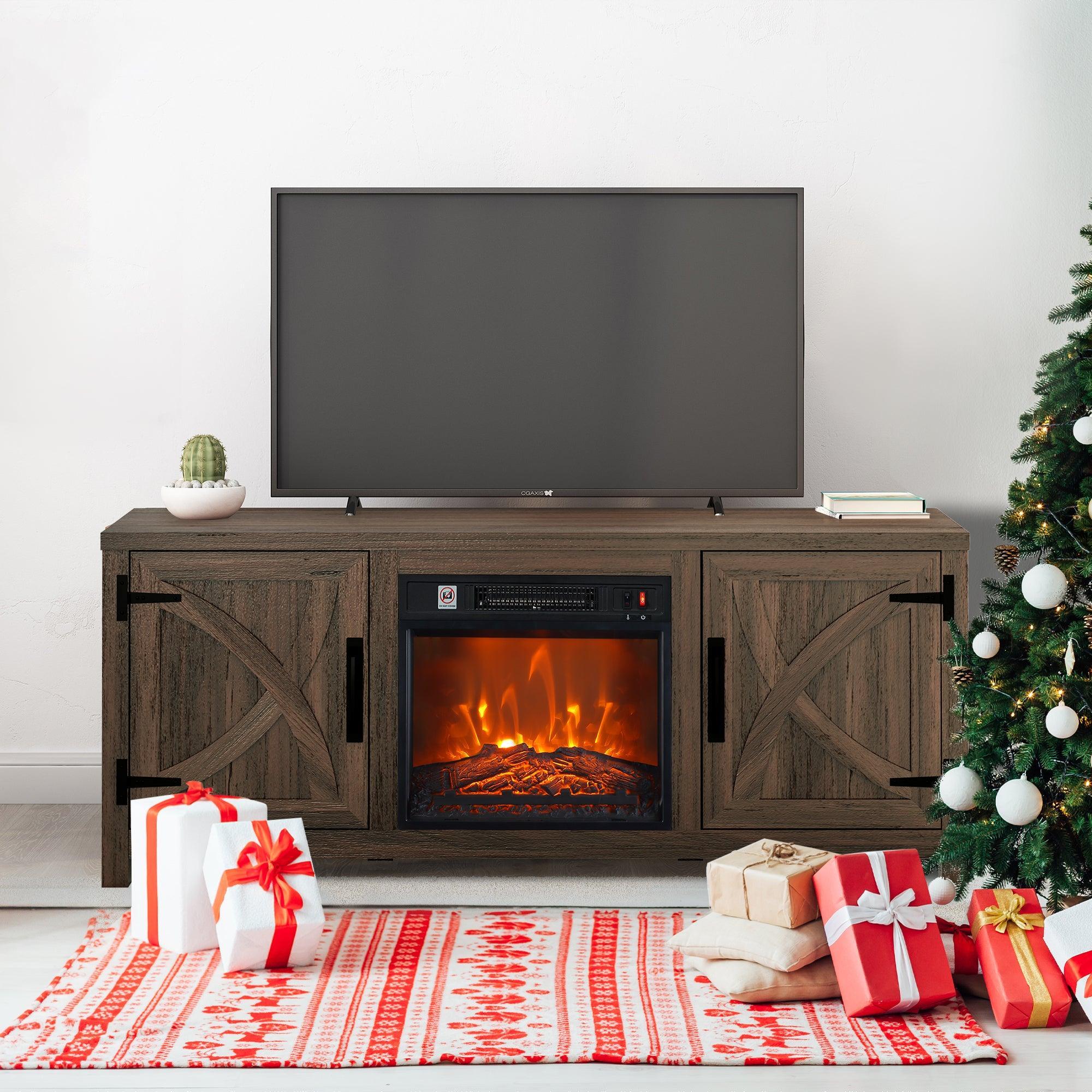 Parrot Uncle 58-Inch Farmhouse TV Stand with 18-Inch Insert Electric Fireplace for Living Room - Image 5