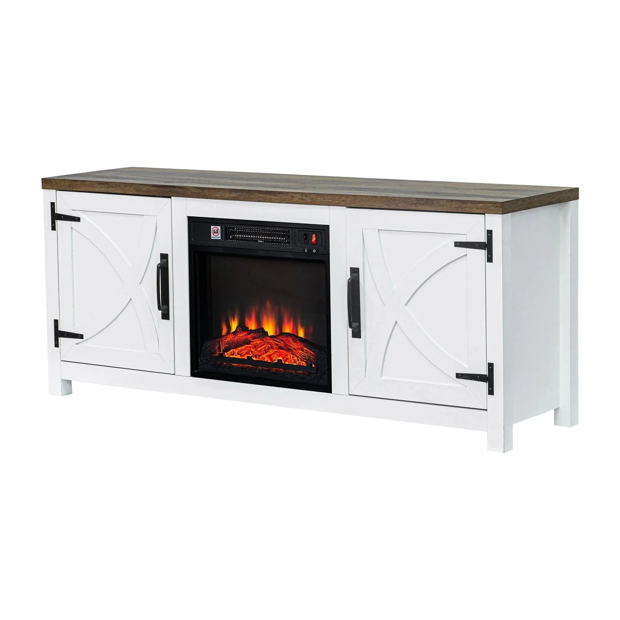 Parrot Uncle 58-Inch Farmhouse TV Stand with 18-Inch Insert Electric Fireplace for Living Room - Image 8