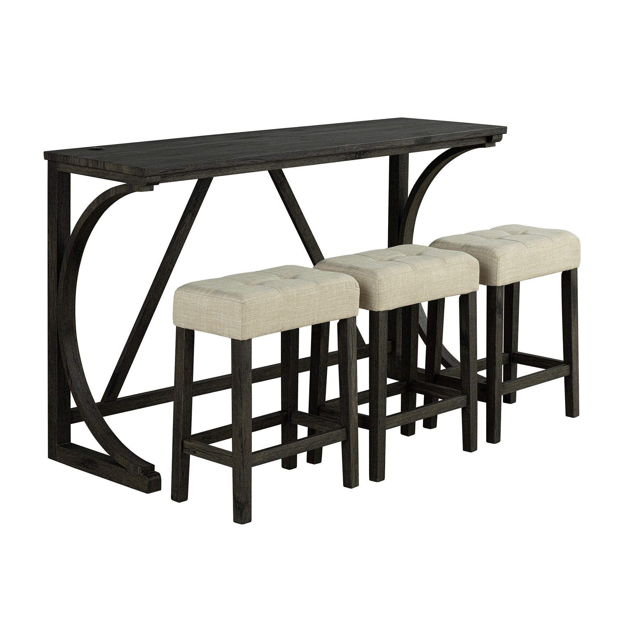 Parrot Uncle 59-Inch Rustic Dining&Bar Table Set with 3 Stools for Apartment, USB-A & USB-C Charging Ports (SL3403DG-PT-4PK-PU) - Image 10