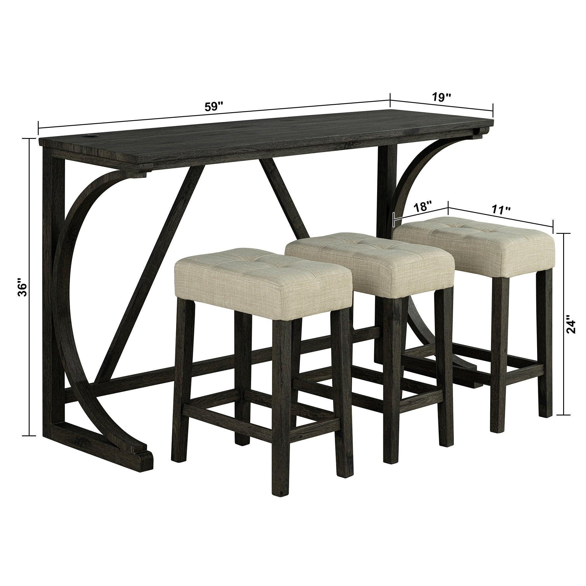 Parrot Uncle 59-Inch Rustic Dining&Bar Table Set with 3 Stools for Apartment, USB-A & USB-C Charging Ports (SL3403DG-PT-4PK-PU) - Image 18