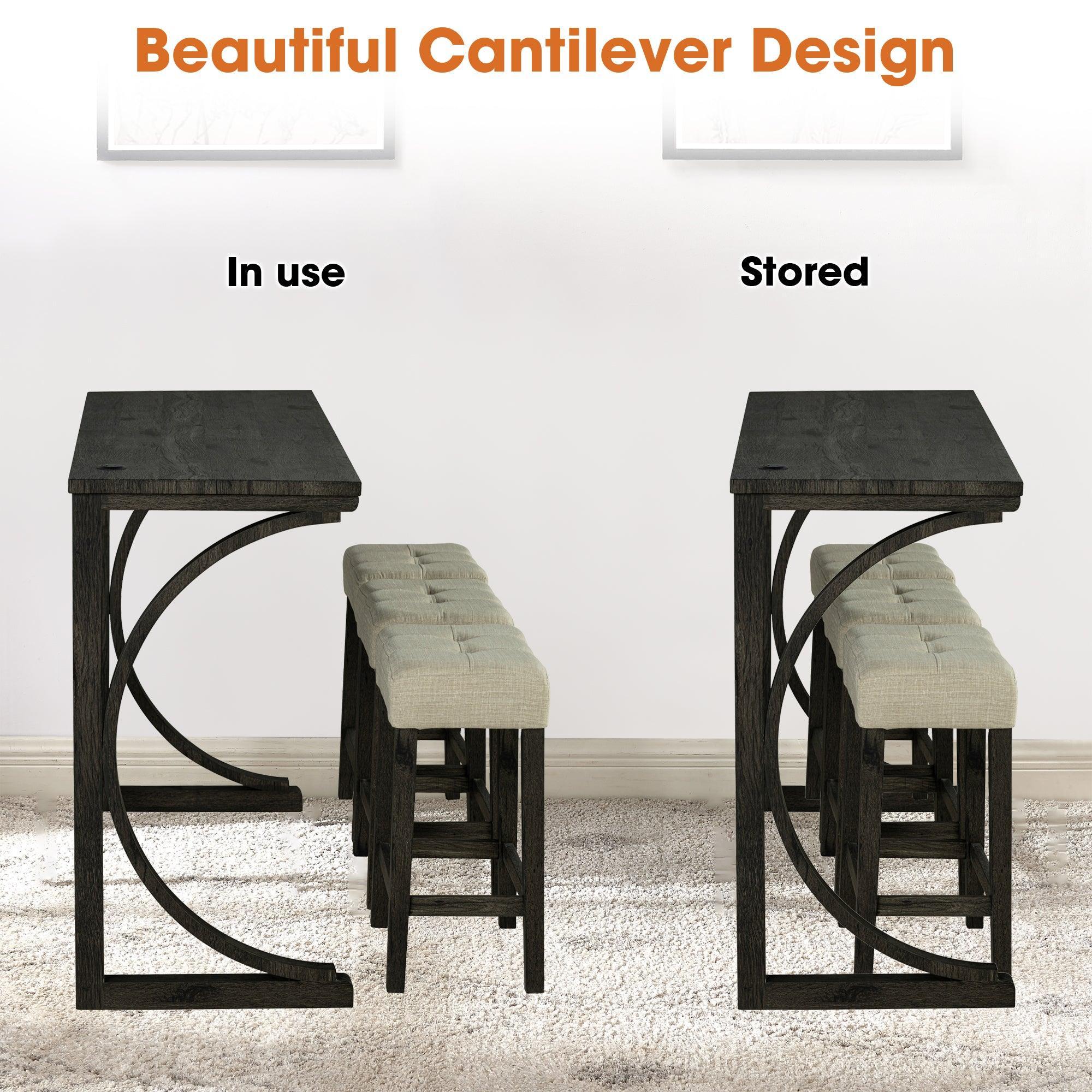 Parrot Uncle 59-Inch Rustic Dining&Bar Table Set with 3 Stools for Apartment, USB-A & USB-C Charging Ports (SL3403DG-PT-4PK-PU) - Image 3