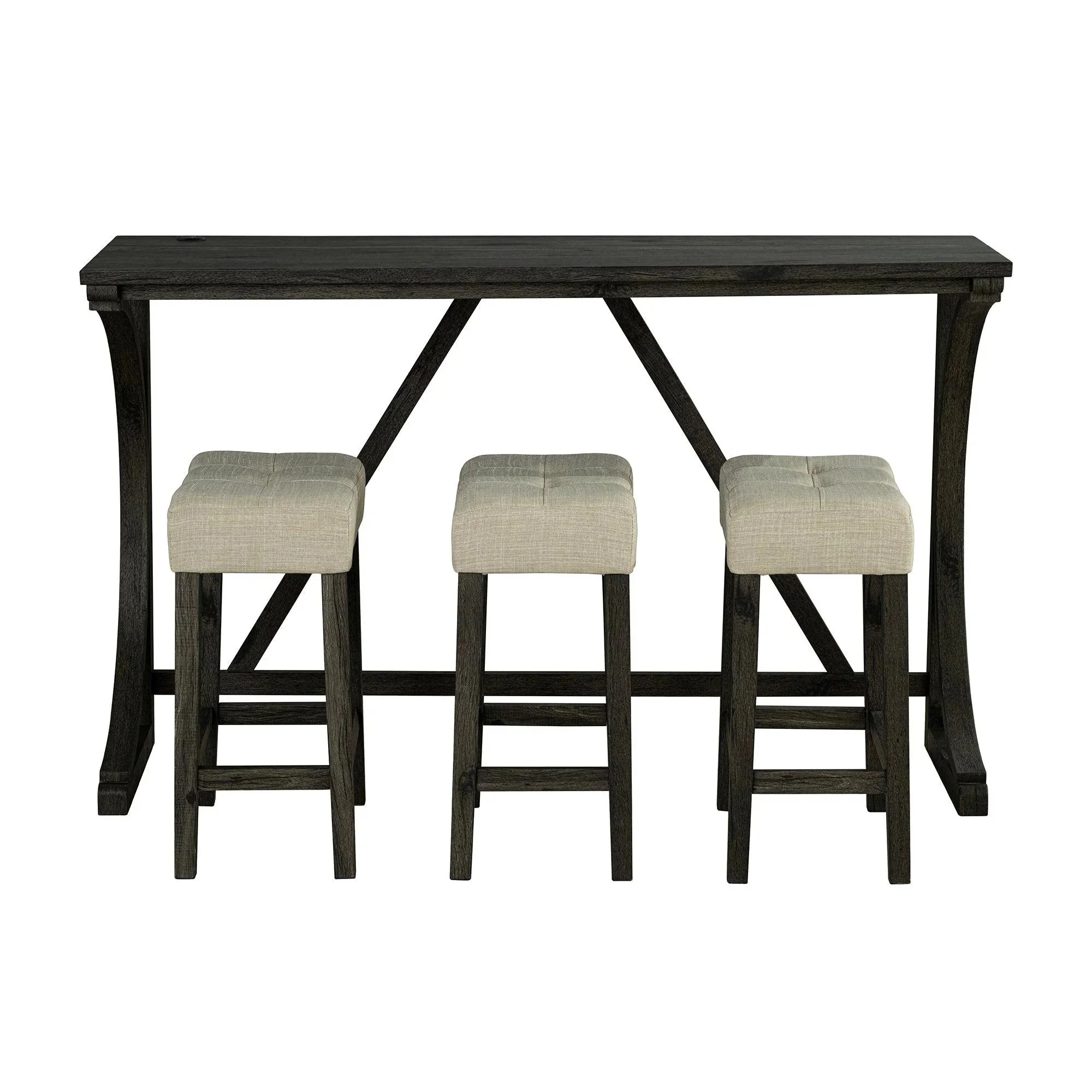 Parrot Uncle 59-Inch Rustic Dining&Bar Table Set with 3 Stools for Apartment, USB-A & USB-C Charging Ports (SL3403DG-PT-4PK-PU) - Image 6