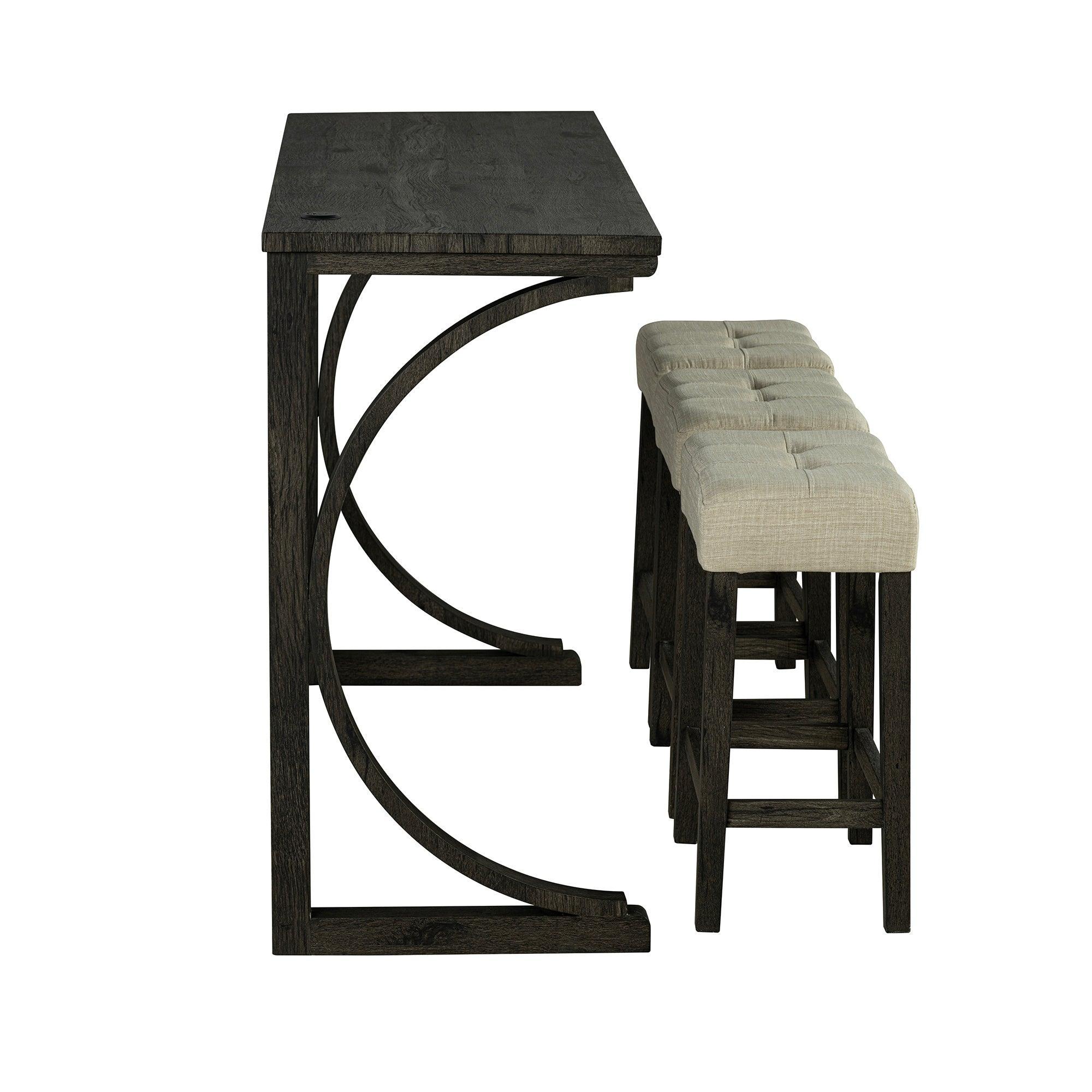 Parrot Uncle 59-Inch Rustic Dining&Bar Table Set with 3 Stools for Apartment, USB-A & USB-C Charging Ports (SL3403DG-PT-4PK-PU) - Image 9