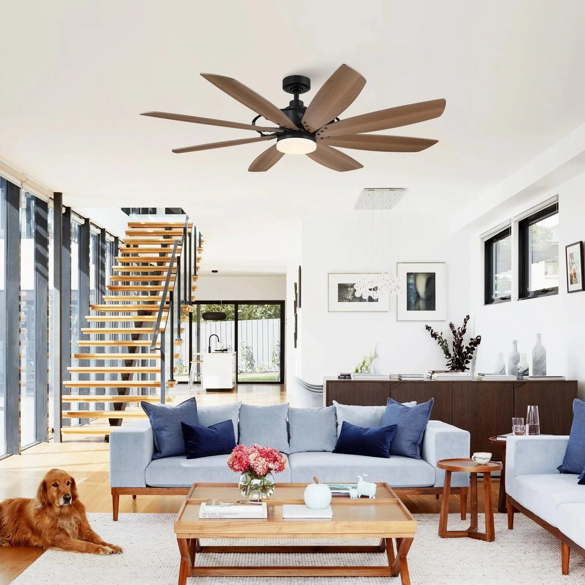 Parrot Uncle 60-Inch Antone Industrial DC Motor Downrod Mount Reversible Ceiling Fan with Lighting and Remote Control (F8249110V) - Image 2