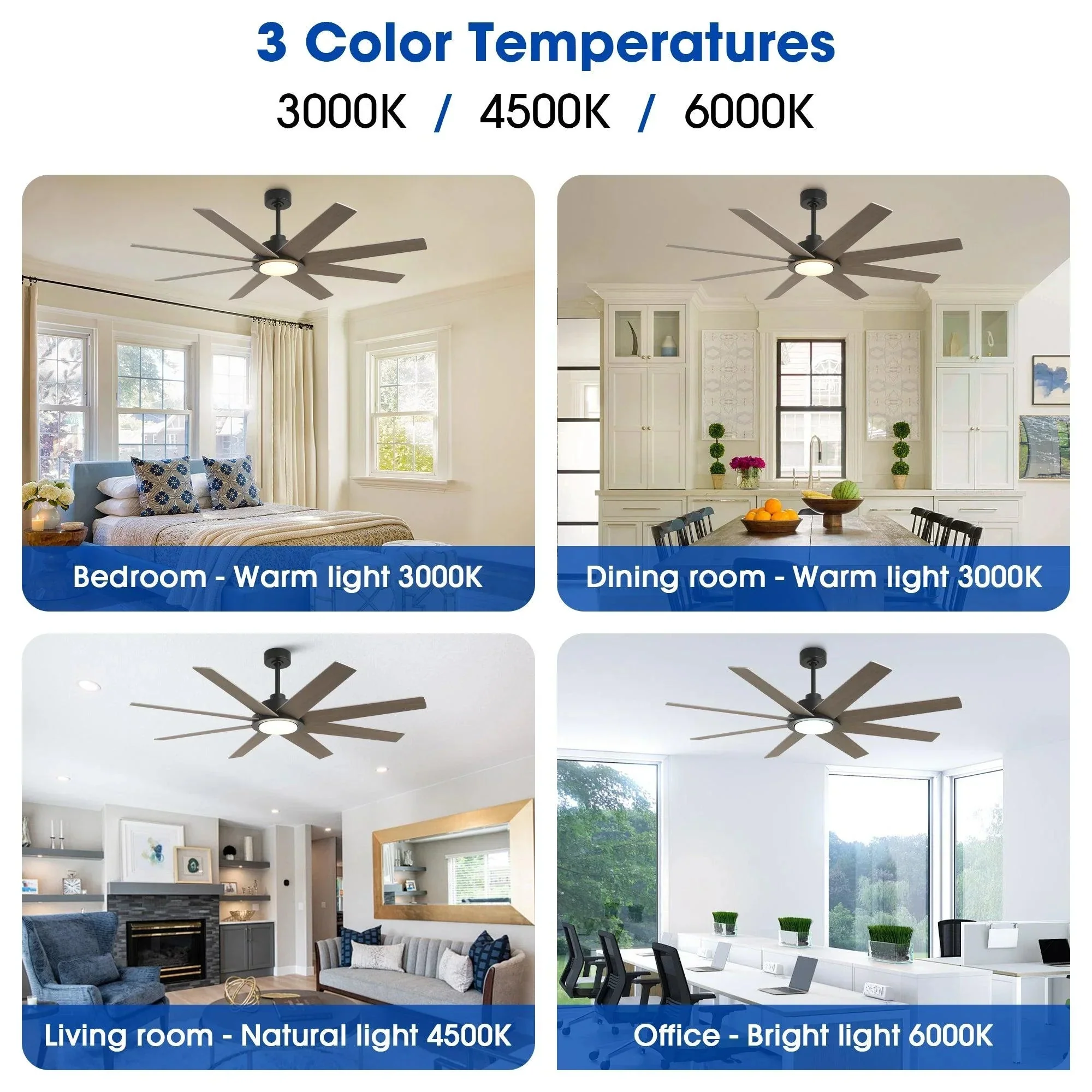 Parrot Uncle 60-Inch DC Motor 8 Blades Modern Downrod Mount Ceiling Fan with LED Light and Remote Control (F6387110V) - Image 10