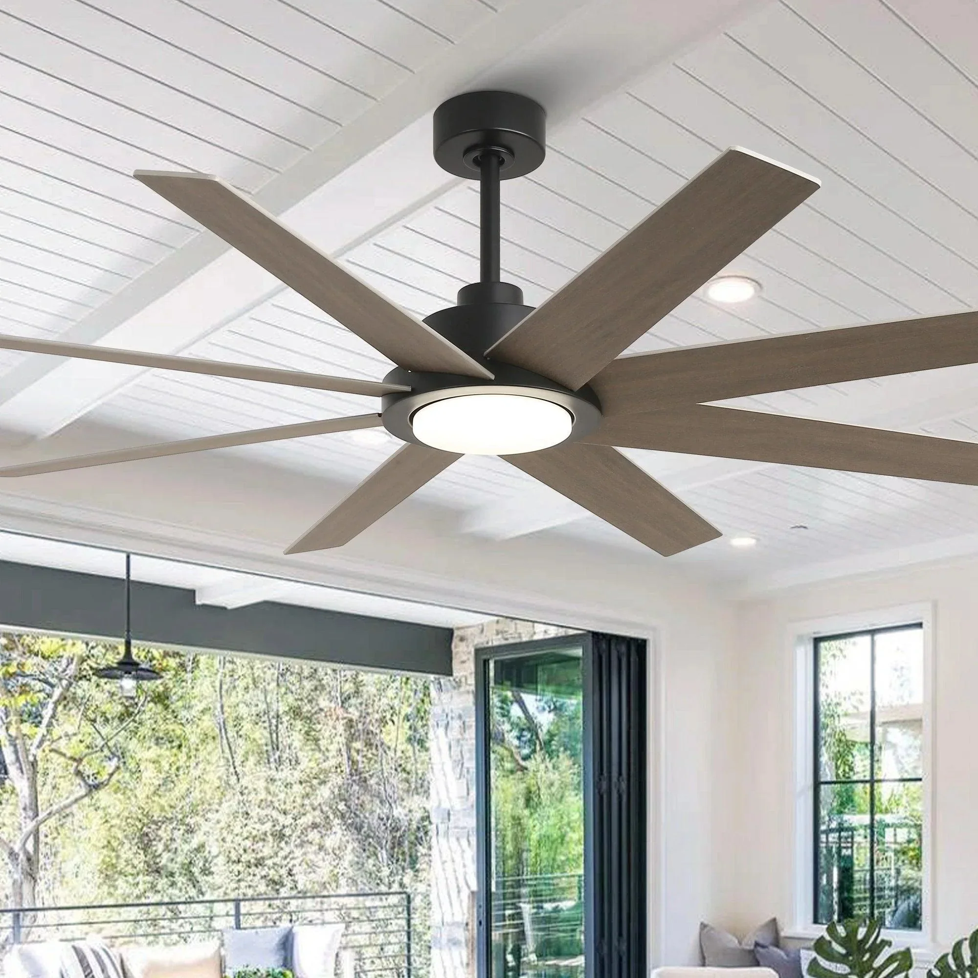 Parrot Uncle 60-Inch DC Motor 8 Blades Modern Downrod Mount Ceiling Fan with LED Light and Remote Control (F6387110V) - Image 2