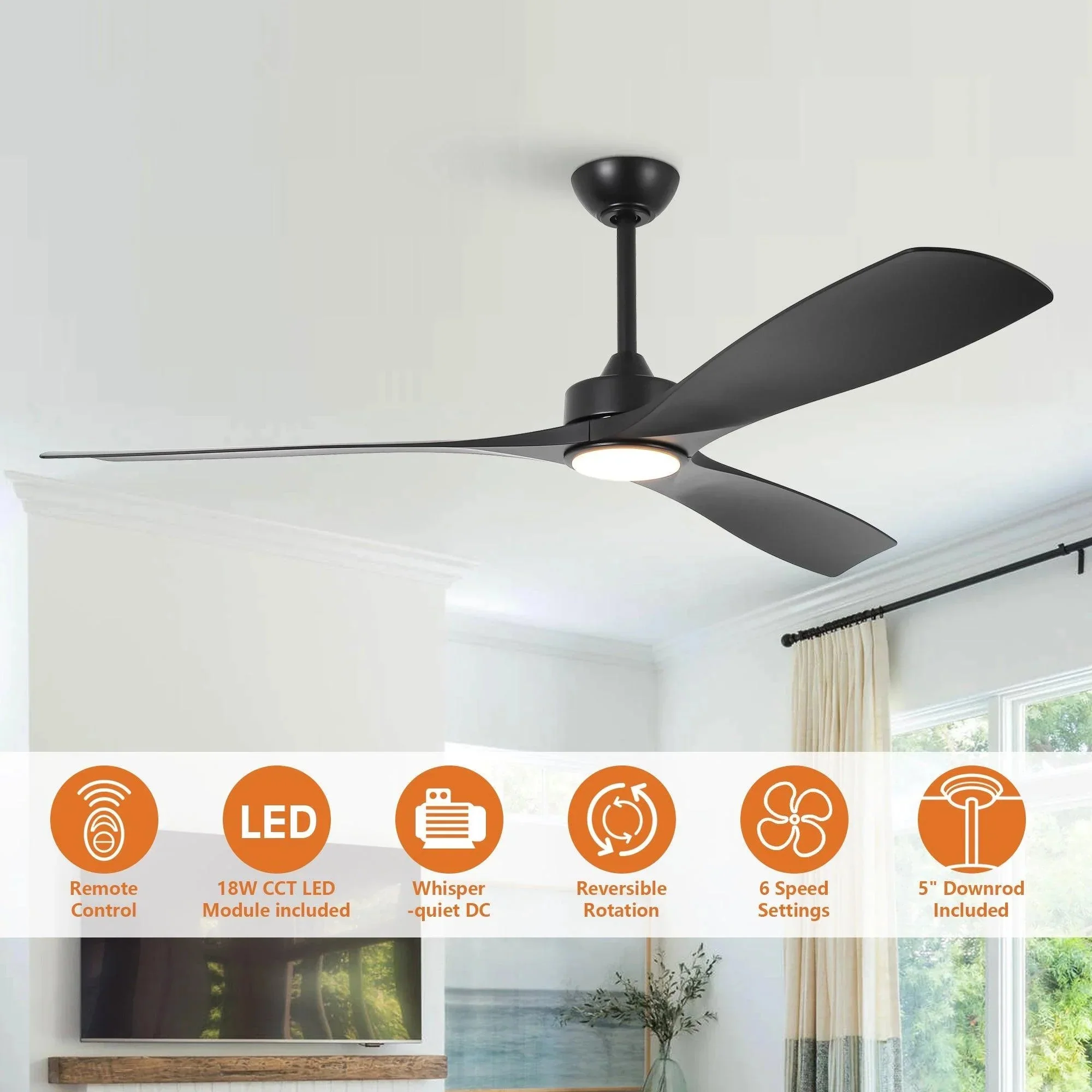 Parrot Uncle 60-Inch Alexi DC Motor Modern Downrod Ceiling Fan with LED Light - Image 10