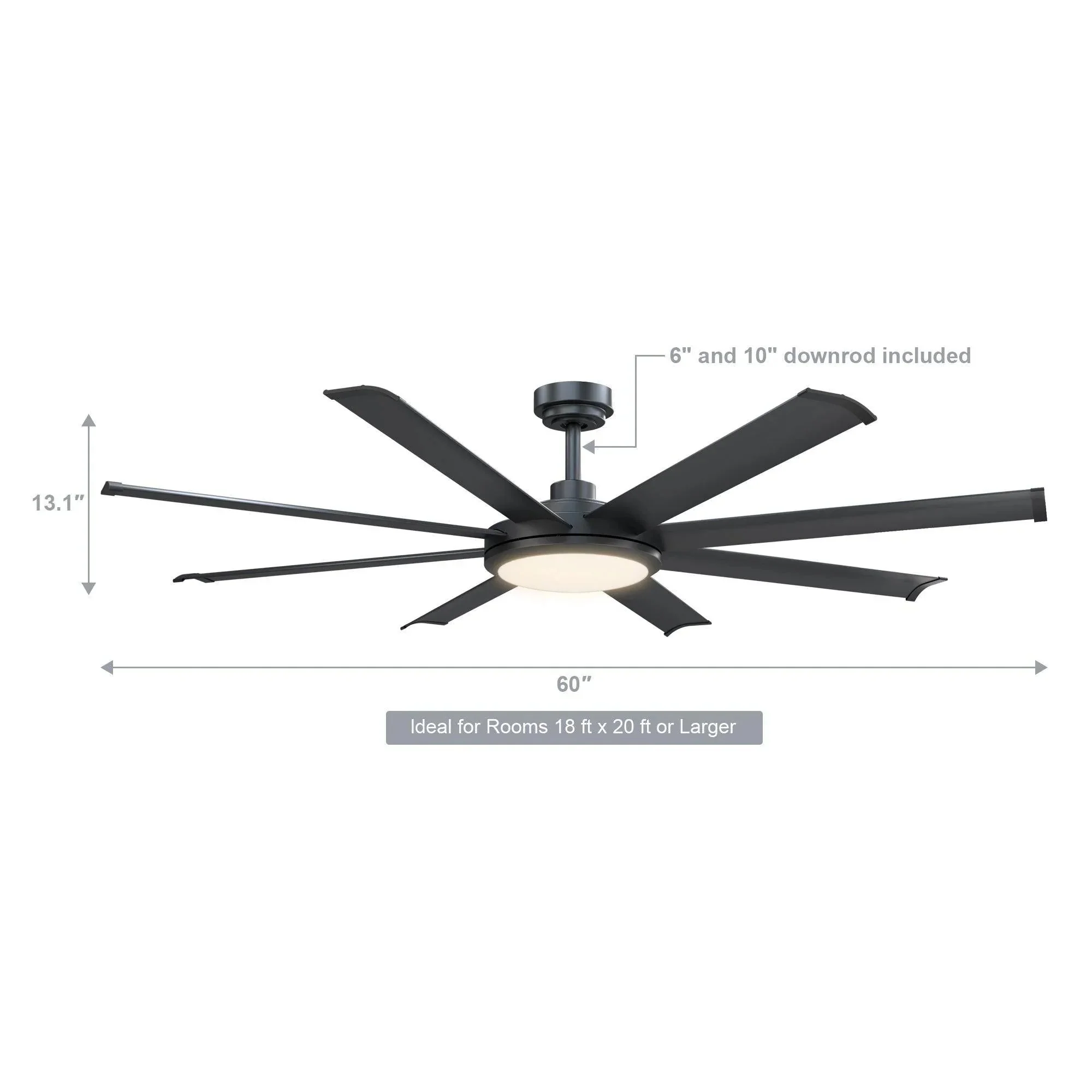 Parrot Uncle 60-Inch Industrial DC Motor Downrod Mount Ceiling Fan with Lighting and Remote Control (F6105110V) - Image 11