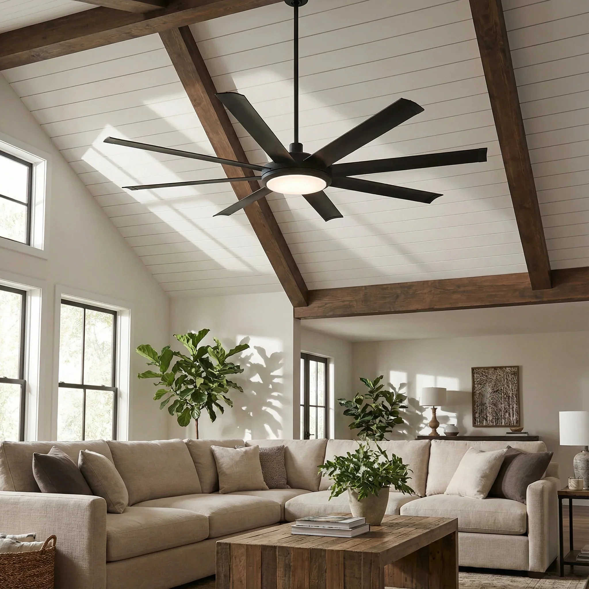 Parrot Uncle 60-Inch Industrial DC Motor Downrod Mount Ceiling Fan with Lighting and Remote Control (F6105110V) - Image 2