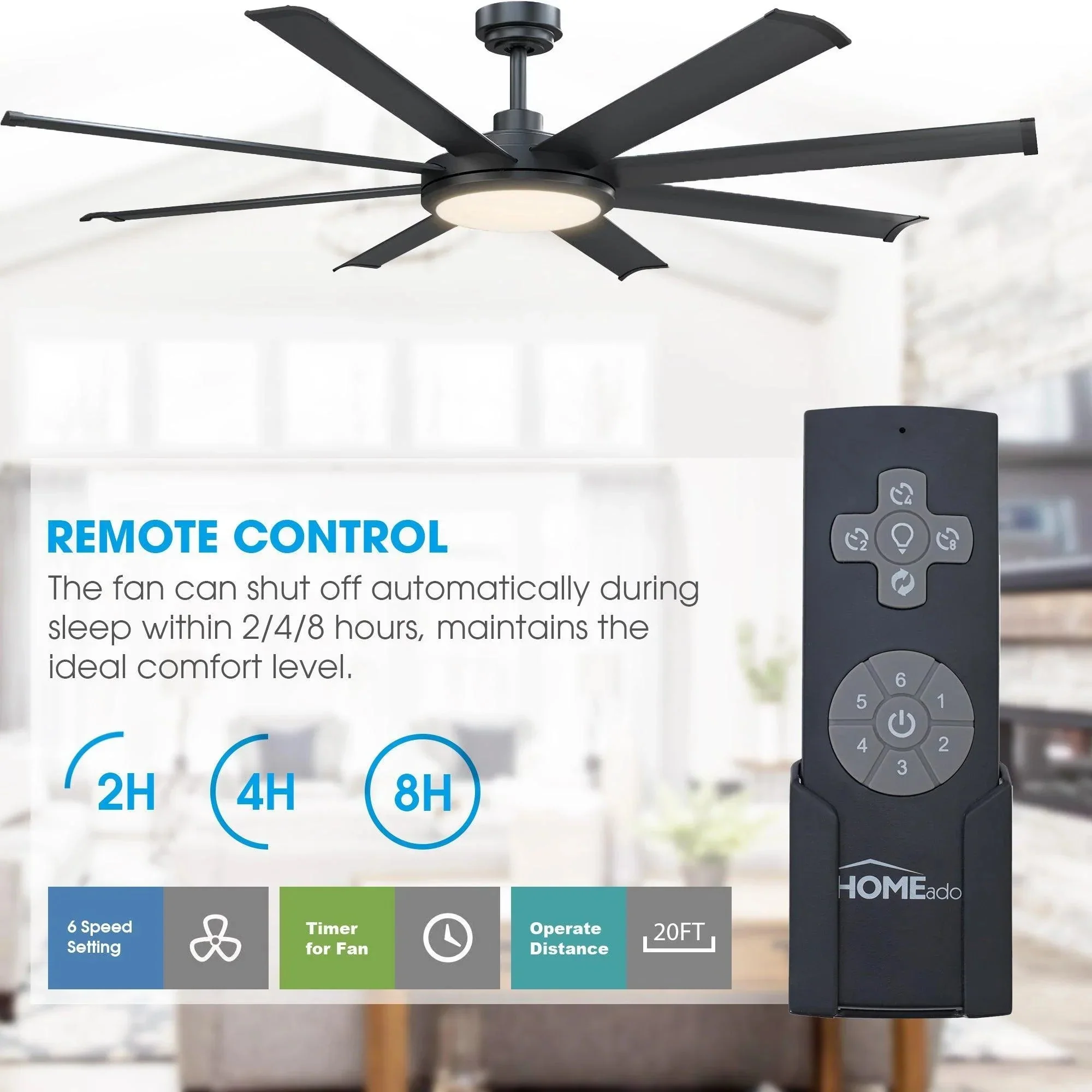 Parrot Uncle 60-Inch Industrial DC Motor Downrod Mount Ceiling Fan with Lighting and Remote Control (F6105110V) - Image 6