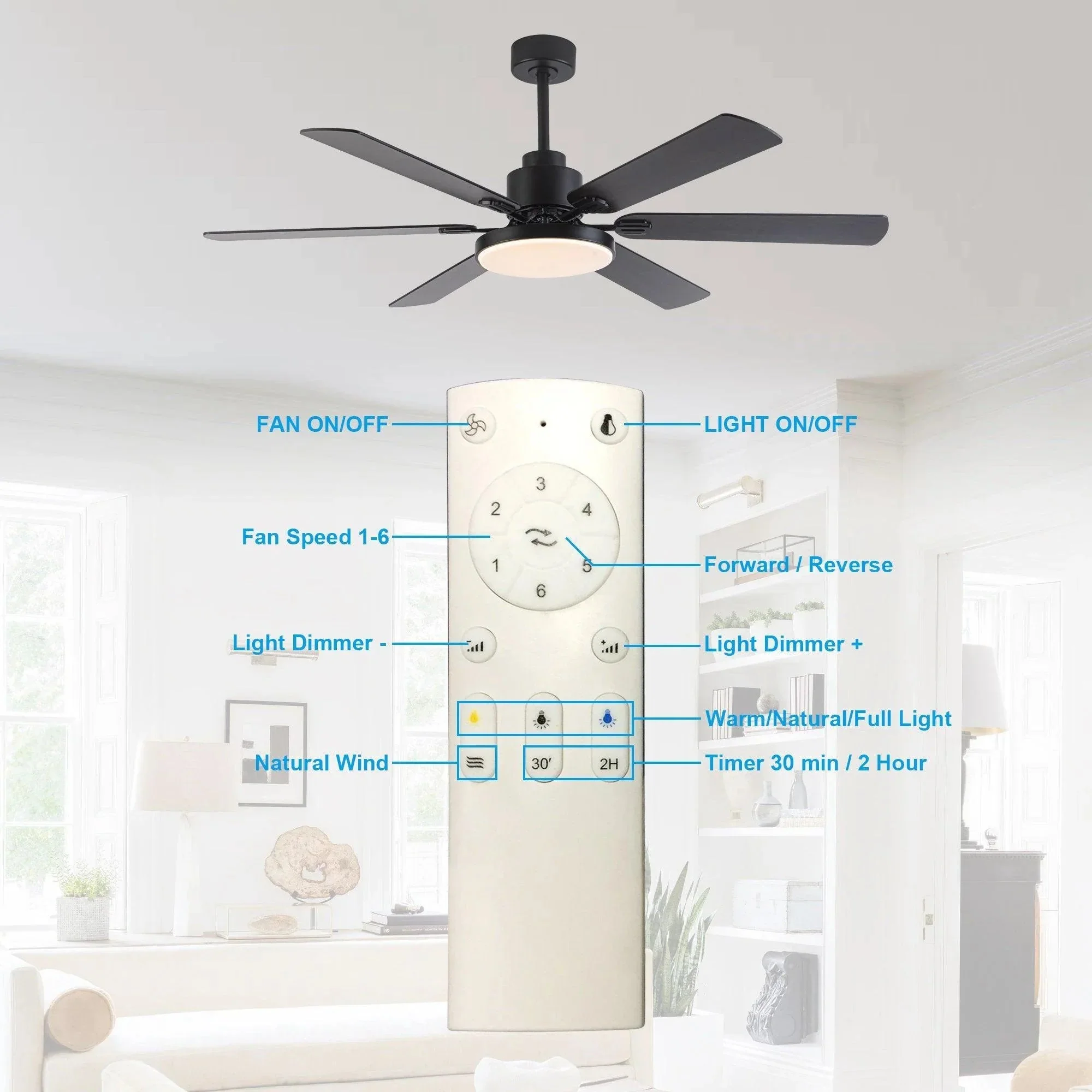 Parrot Uncle 60-Inch Industrial DC Motor Downrod Mount Reversible Ceiling Fan with Lighting and Remote Control (F8252110V) - Image 13