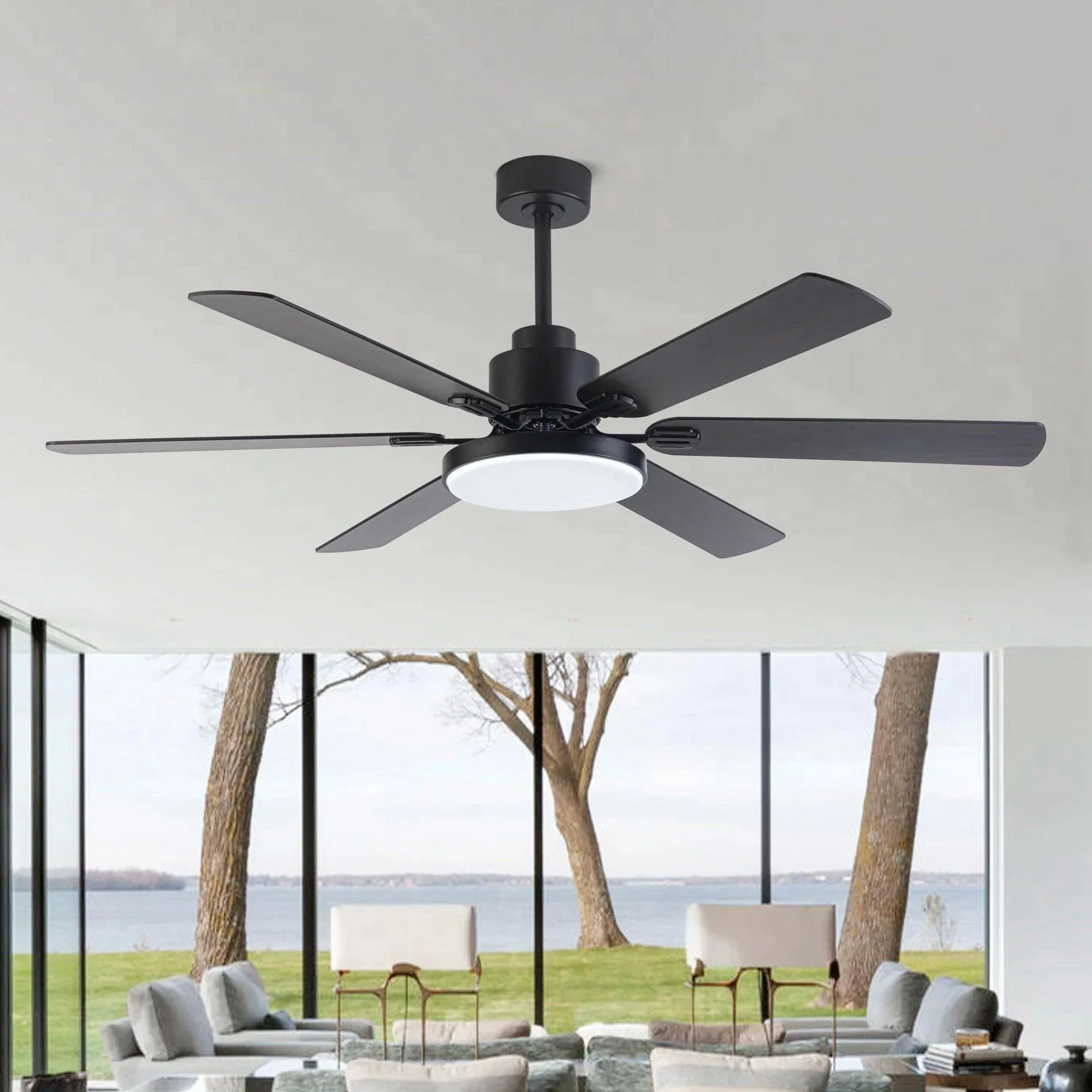 Parrot Uncle 60-Inch Industrial DC Motor Downrod Mount Reversible Ceiling Fan with Lighting and Remote Control (F8252110V) - Image 5