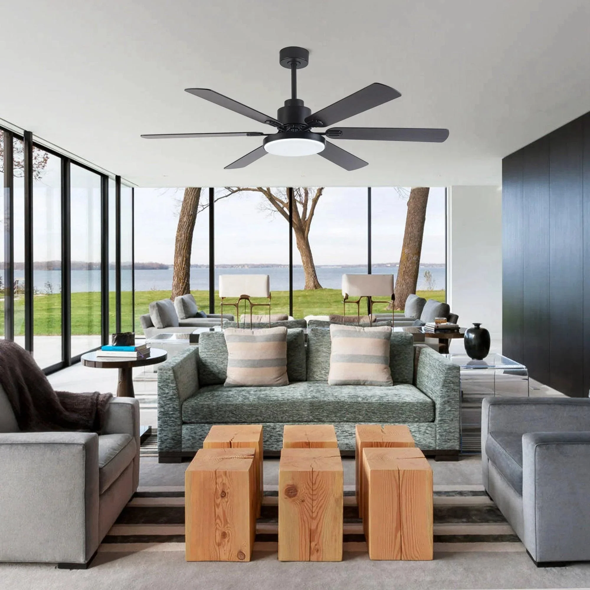 Parrot Uncle 60-Inch Industrial DC Motor Downrod Mount Reversible Ceiling Fan with Lighting and Remote Control (F8252110V) - Image 8