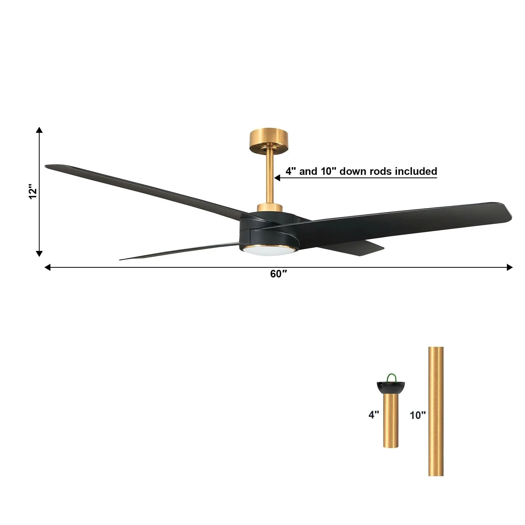 Parrot Uncle 60-Inch Parvez Modern DC Motor Downrod Mount Reversible Ceiling Fan with Lighting and Remote Control (F8313110V) - Image 9