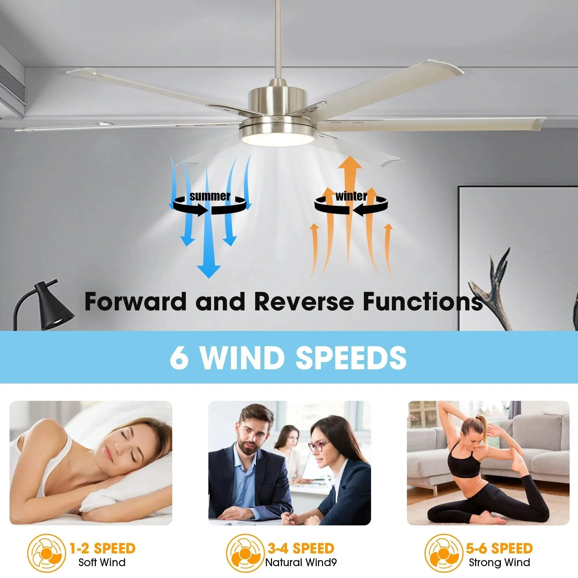Parrot Uncle 65-Inch Freda DC Motor Modern Downrod Ceiling Fan with LED Light and Remote Control (F8218110V) - Image 6