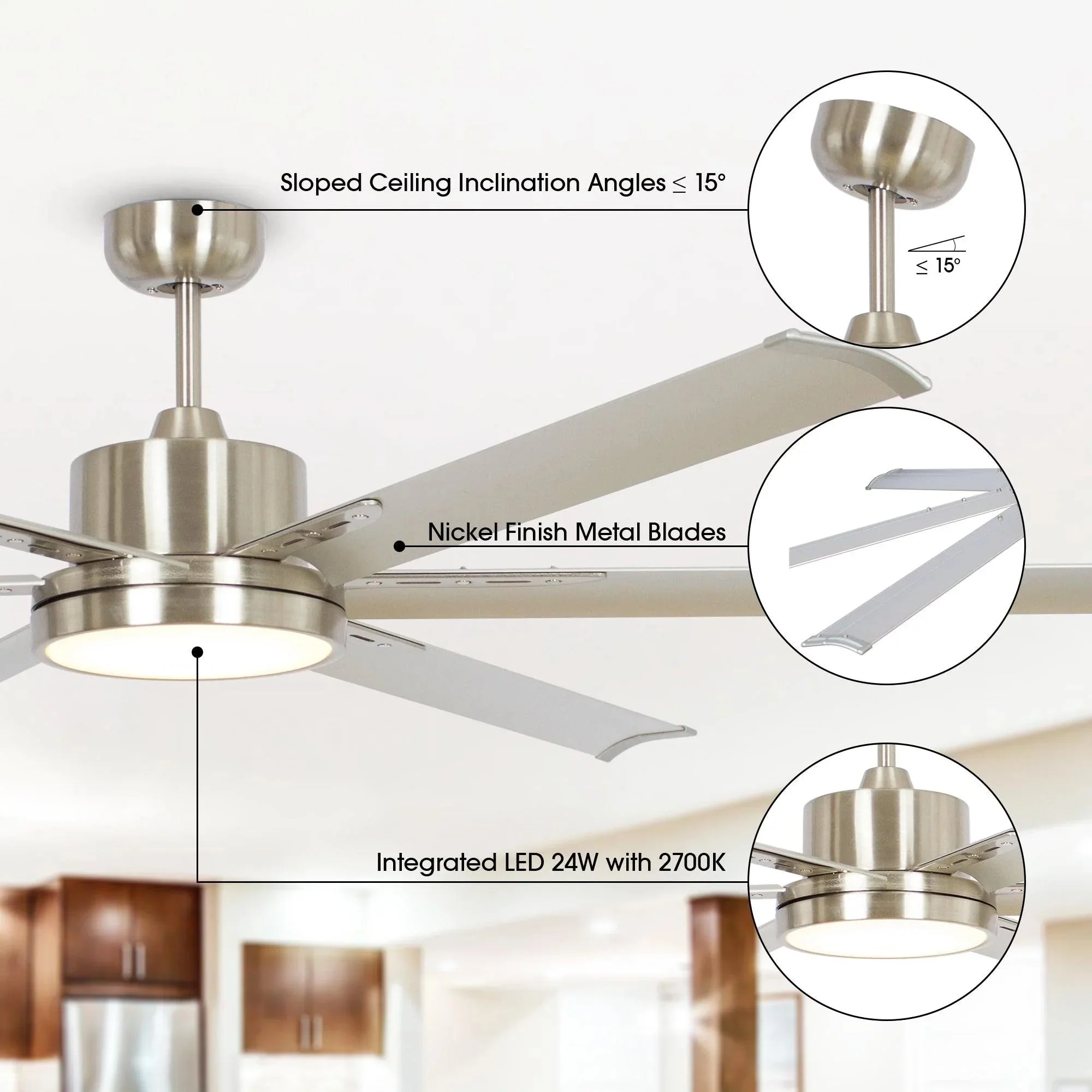 Parrot Uncle 65-Inch Freda DC Motor Modern Downrod Ceiling Fan with LED Light and Remote Control (F8218110V) - Image 9