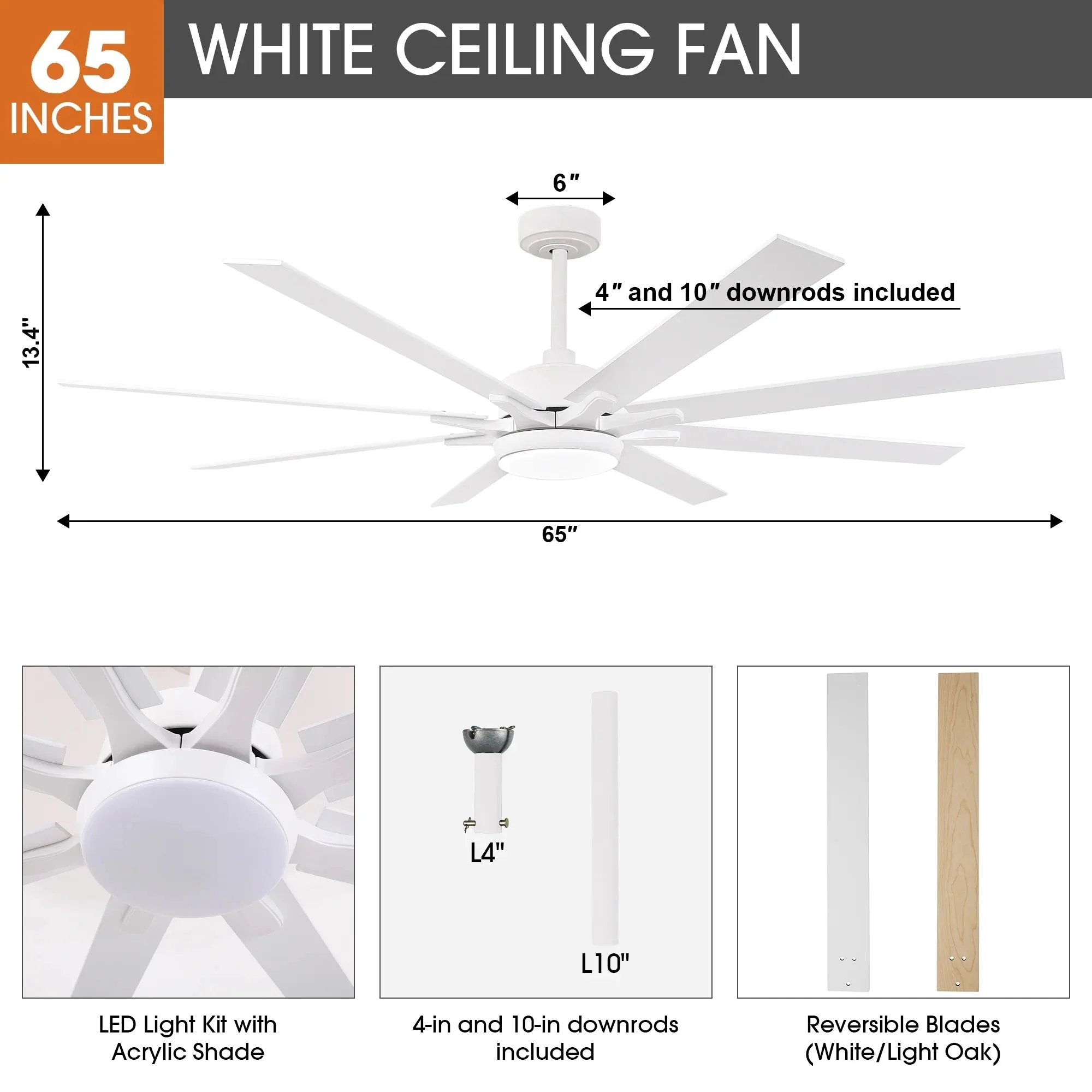 Parrot Uncle 65-Inch Teresa Modern Double-Sided Blades Ceiling Fan with Remote Control and LED Light - Image 11