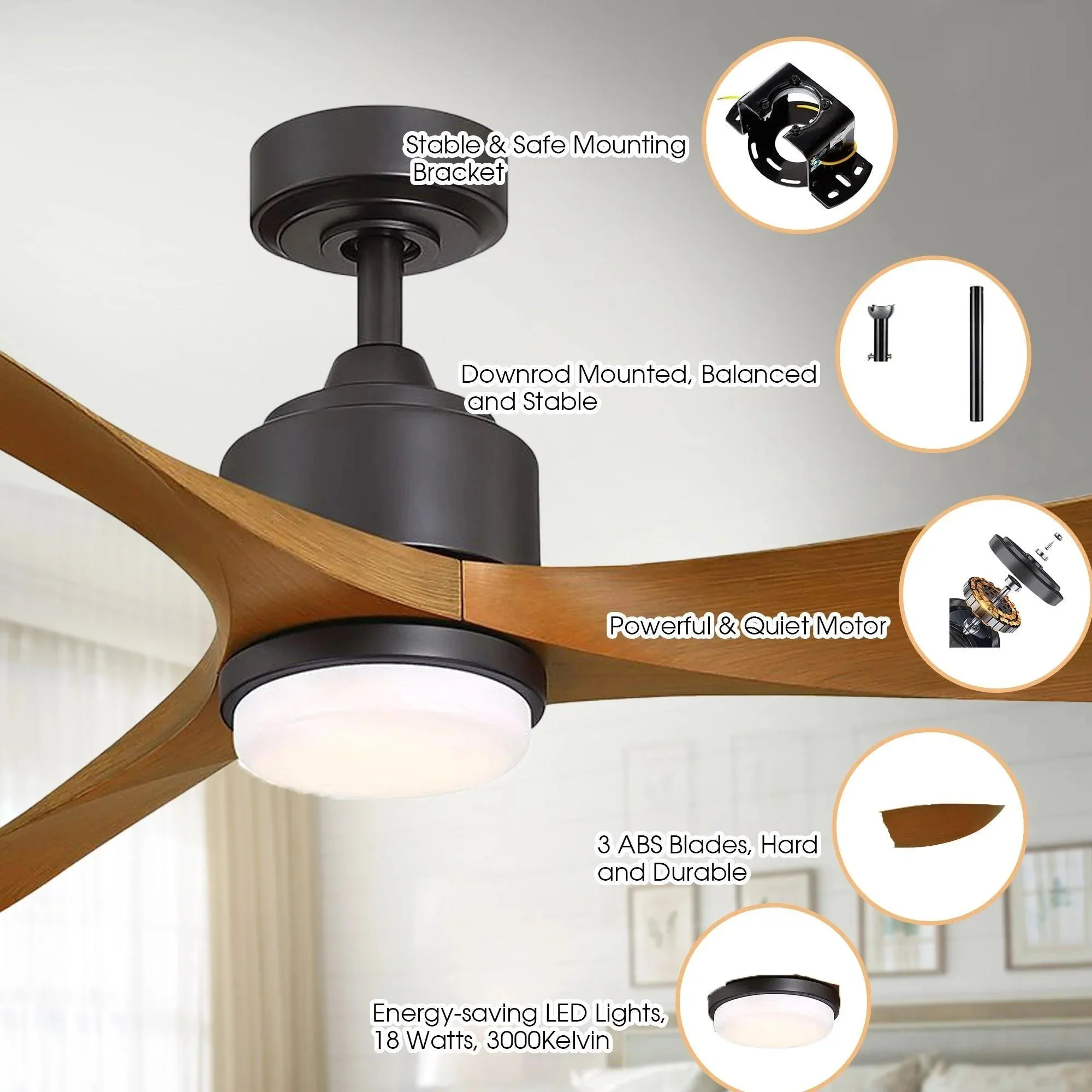 Parrot Uncle 66-Inch Misael Propeller Industrial DC Motor Ceiling Fan with LED Lighting - Image 15