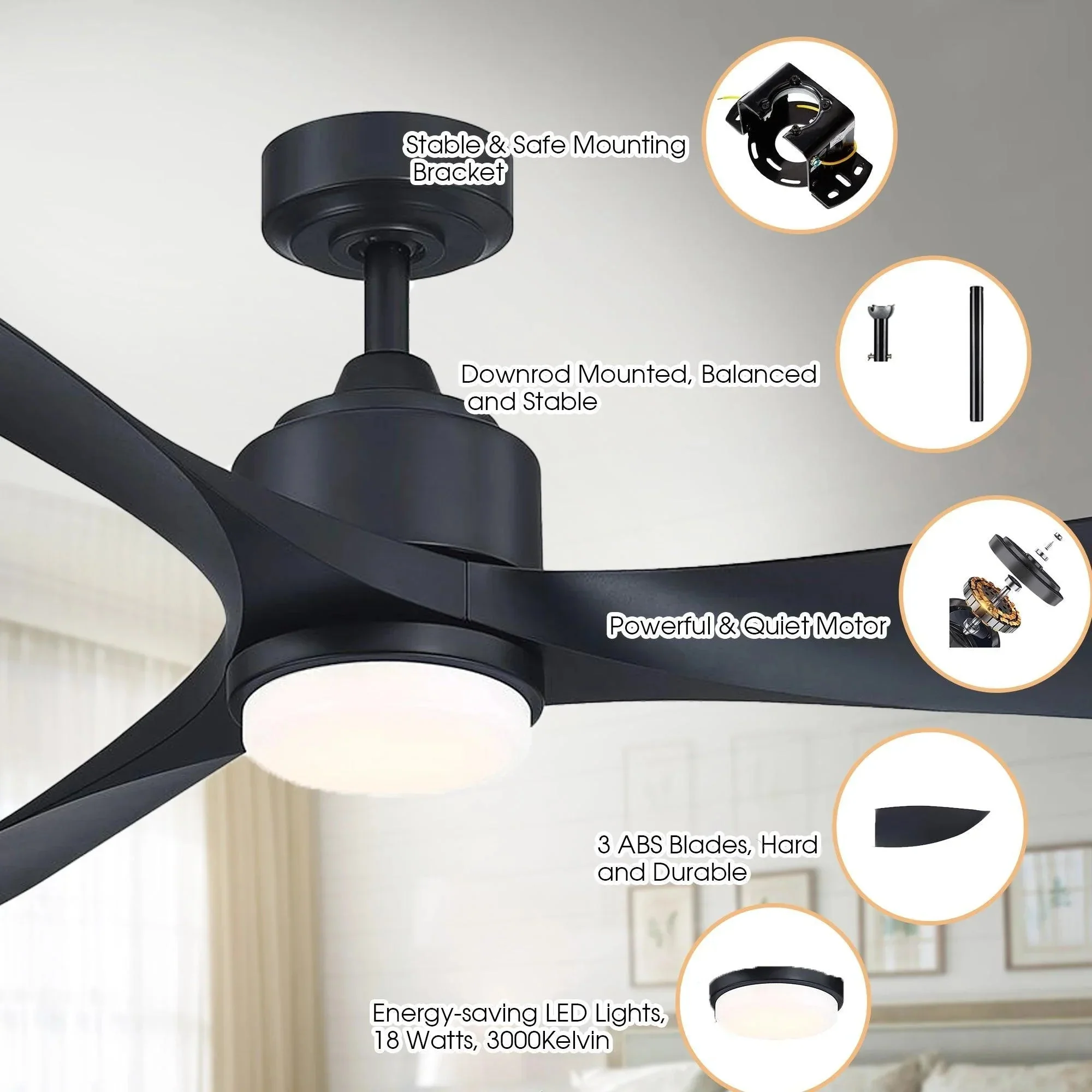 Parrot Uncle 66-Inch Misael Propeller Industrial DC Motor Ceiling Fan with LED Lighting - Image 5
