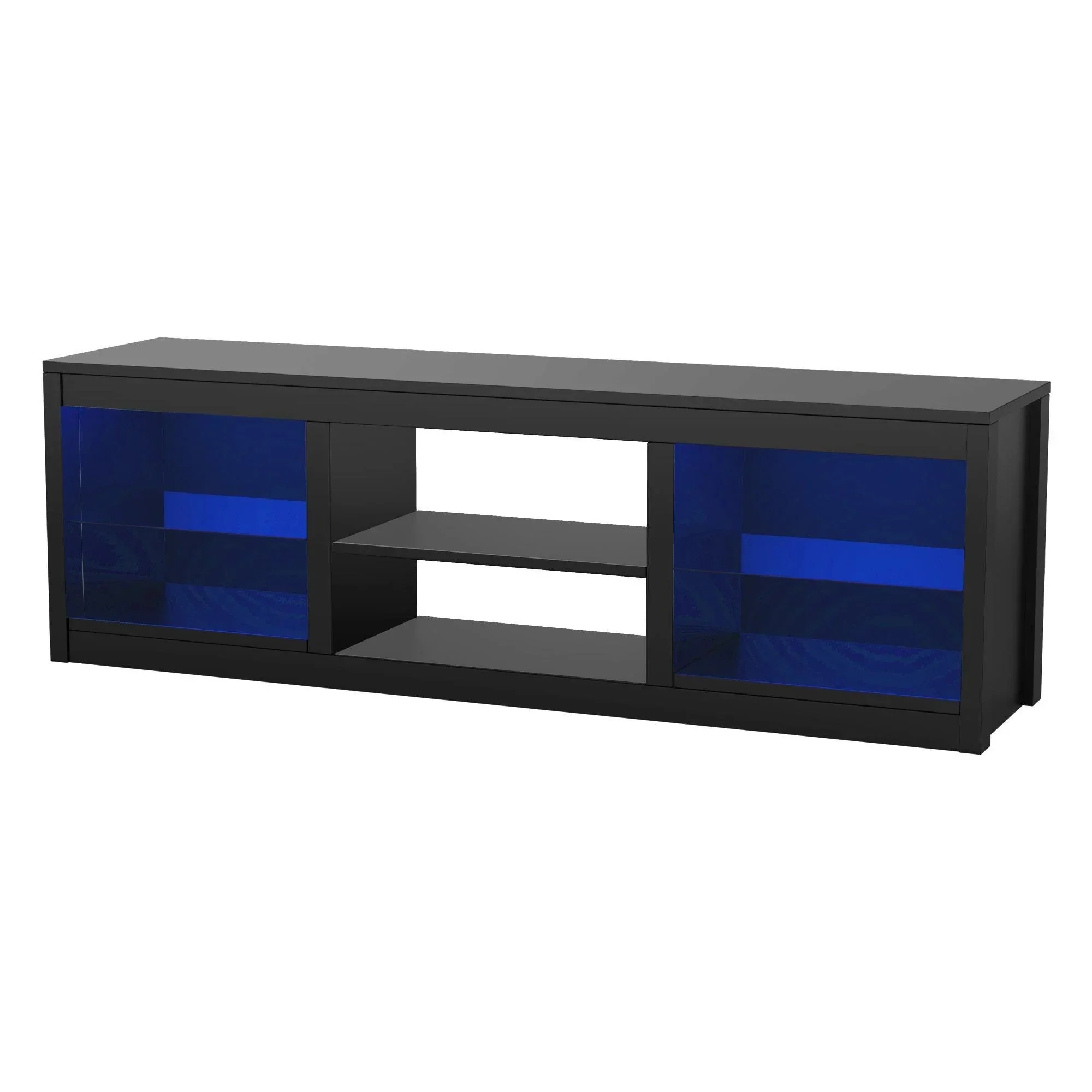 Parrot Uncle 66-Inch Modern LED TV Stand Entertainment Center with Glass Shelves for Living Room - Image 17