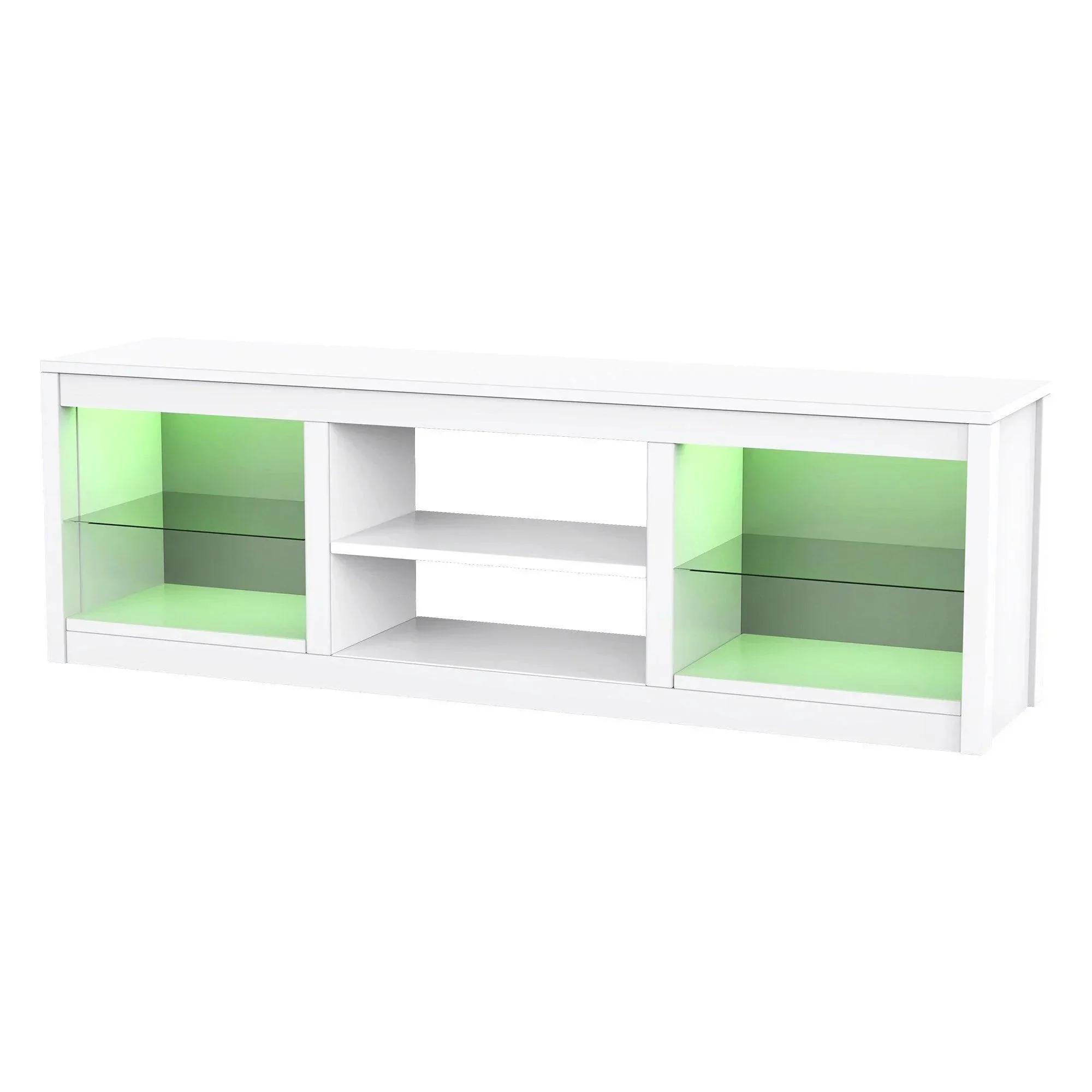 Parrot Uncle 66-Inch Modern LED TV Stand Entertainment Center with Glass Shelves for Living Room - Image 4