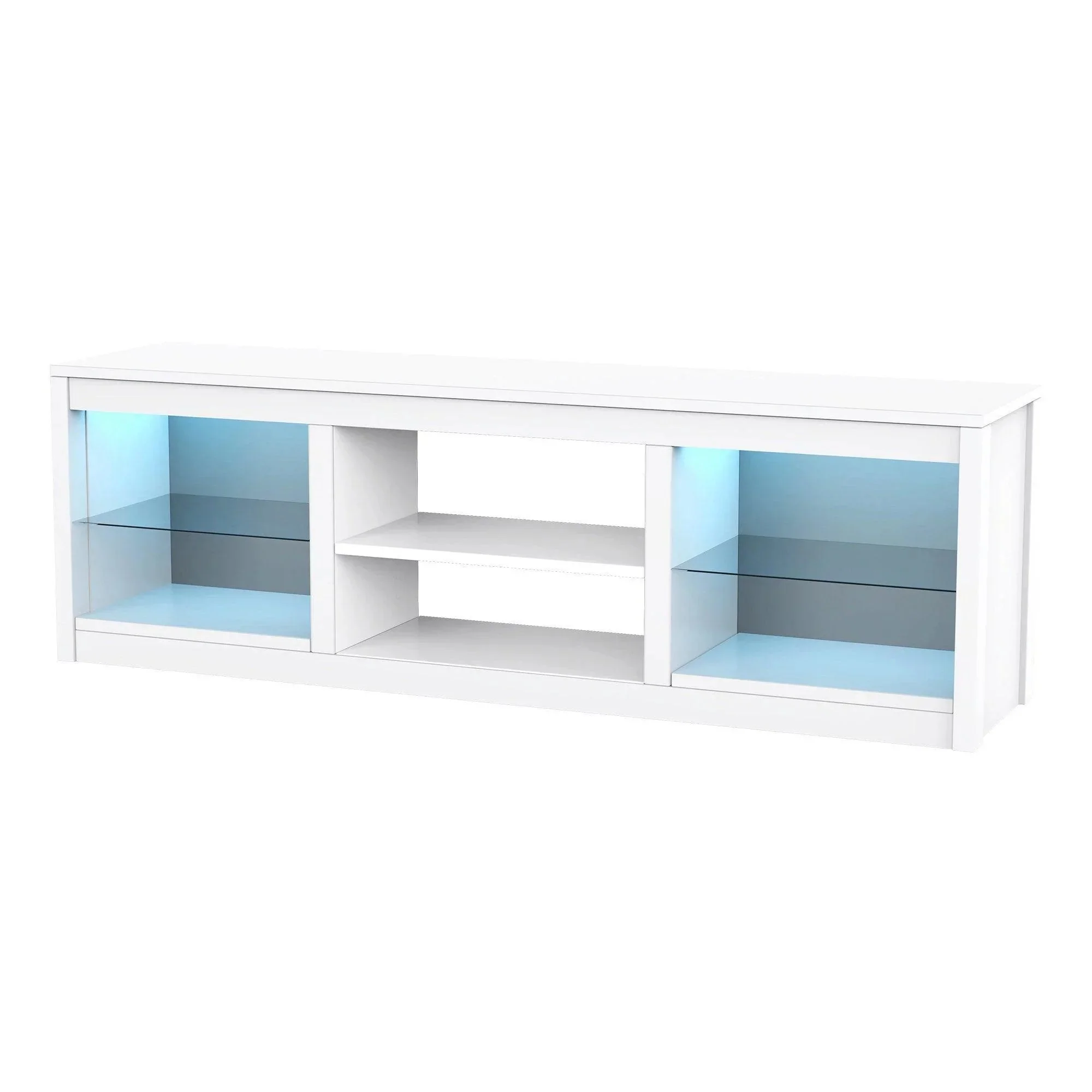 Parrot Uncle 66-Inch Modern LED TV Stand Entertainment Center with Glass Shelves for Living Room - Image 5