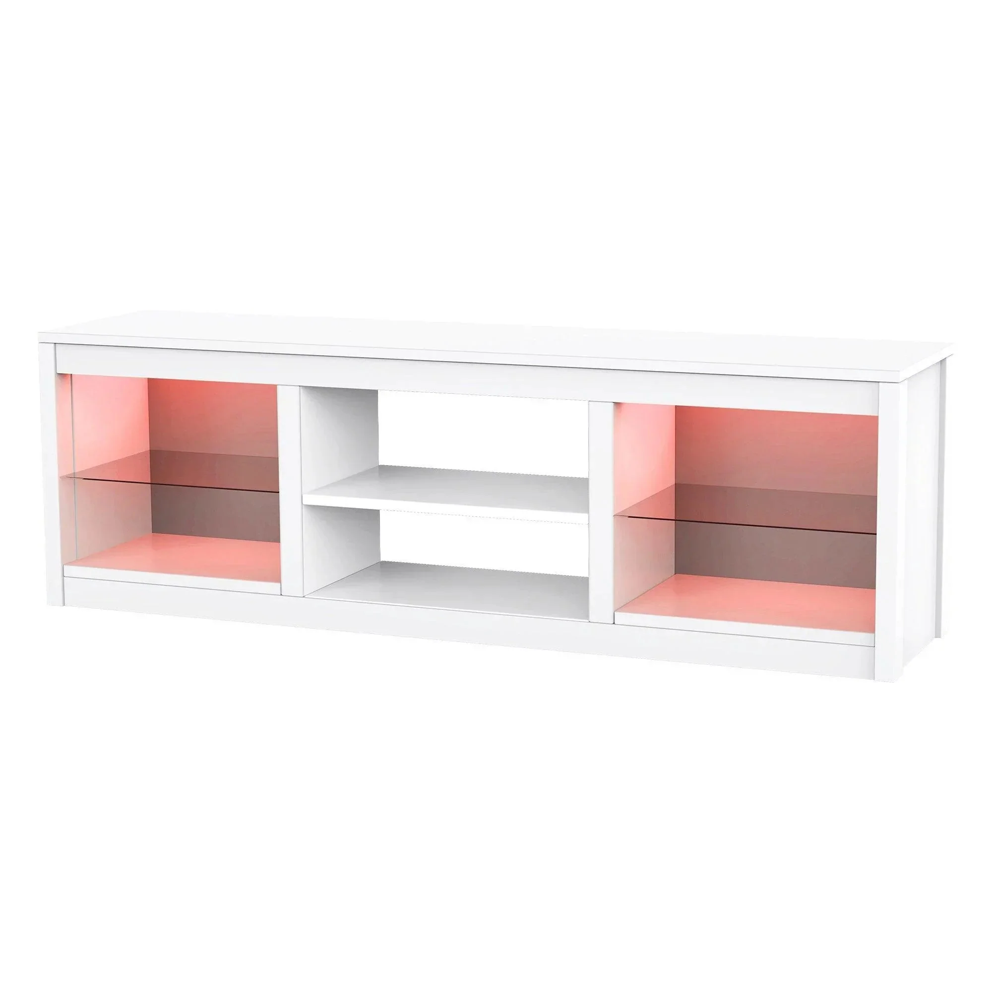 Parrot Uncle 66-Inch Modern LED TV Stand Entertainment Center with Glass Shelves for Living Room - Image 6