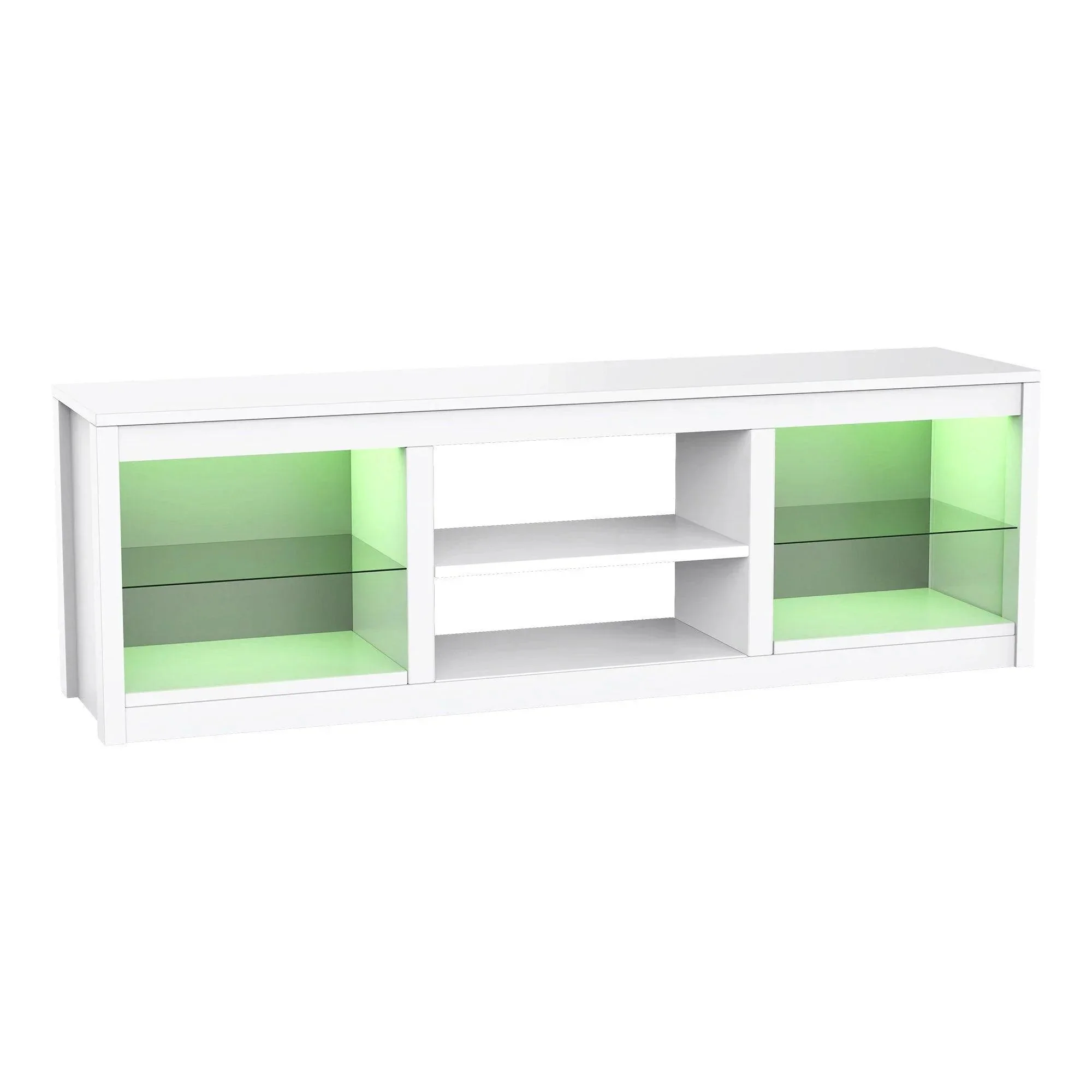 Parrot Uncle 66-Inch Modern LED TV Stand Entertainment Center with Glass Shelves for Living Room - Image 7