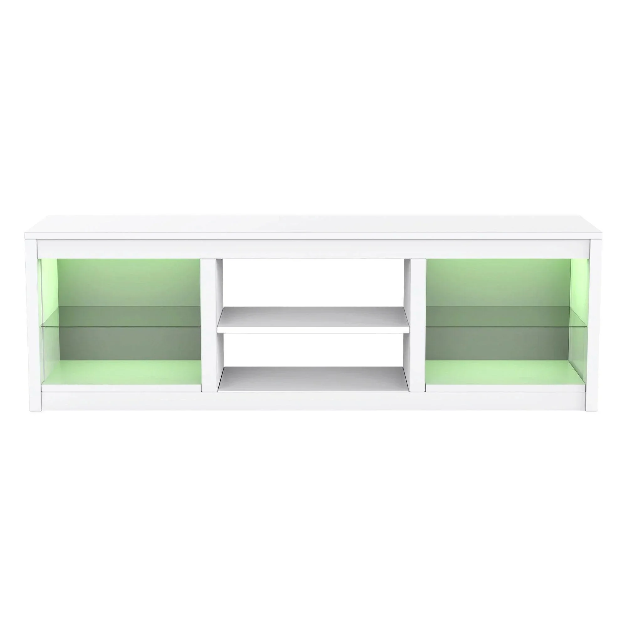 Parrot Uncle 66-Inch Modern LED TV Stand Entertainment Center with Glass Shelves for Living Room - Image 8