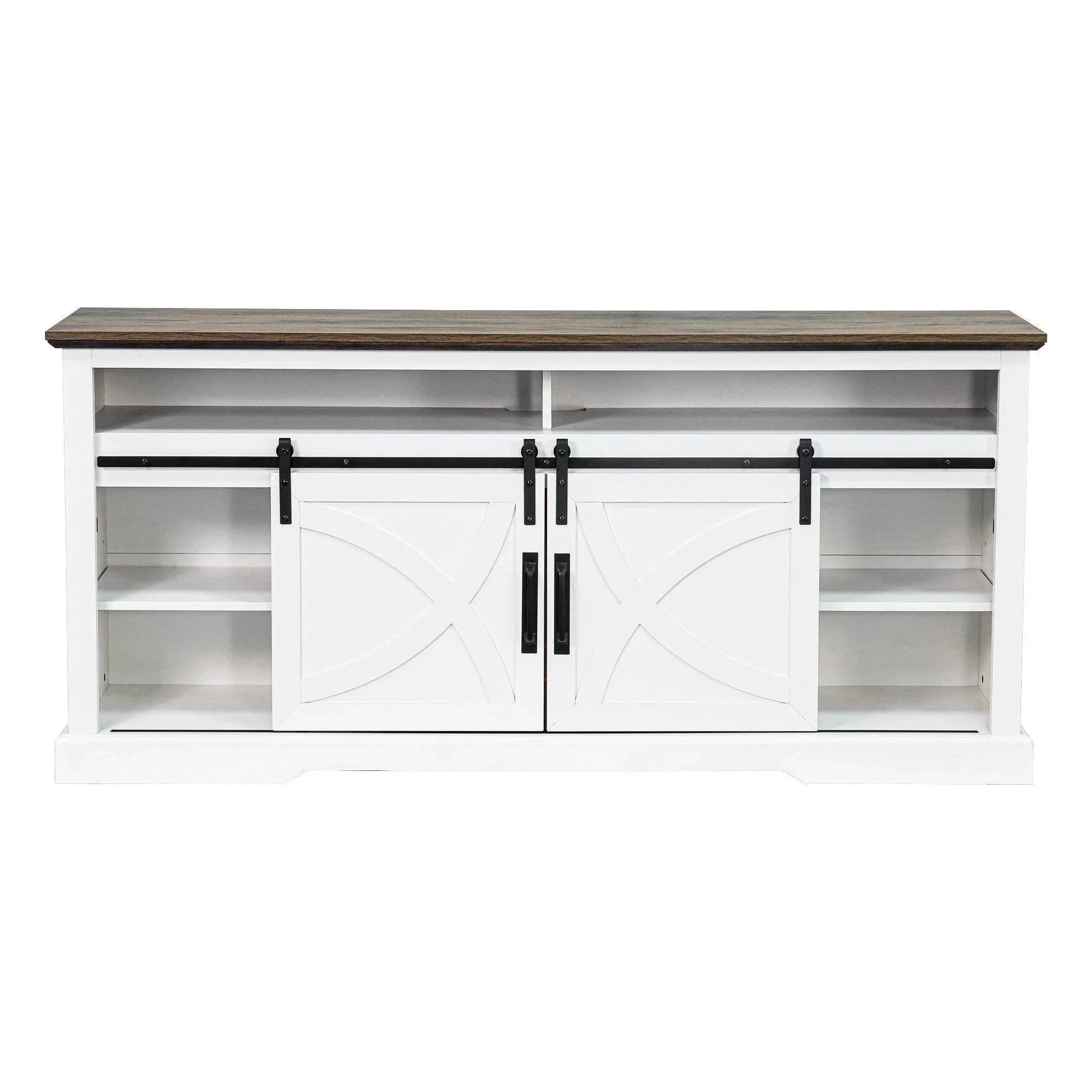 Parrot Uncle 68-Inch Farmhouse TV Stand with 23-Inch Insert Opening Electric Fireplace - Image 14