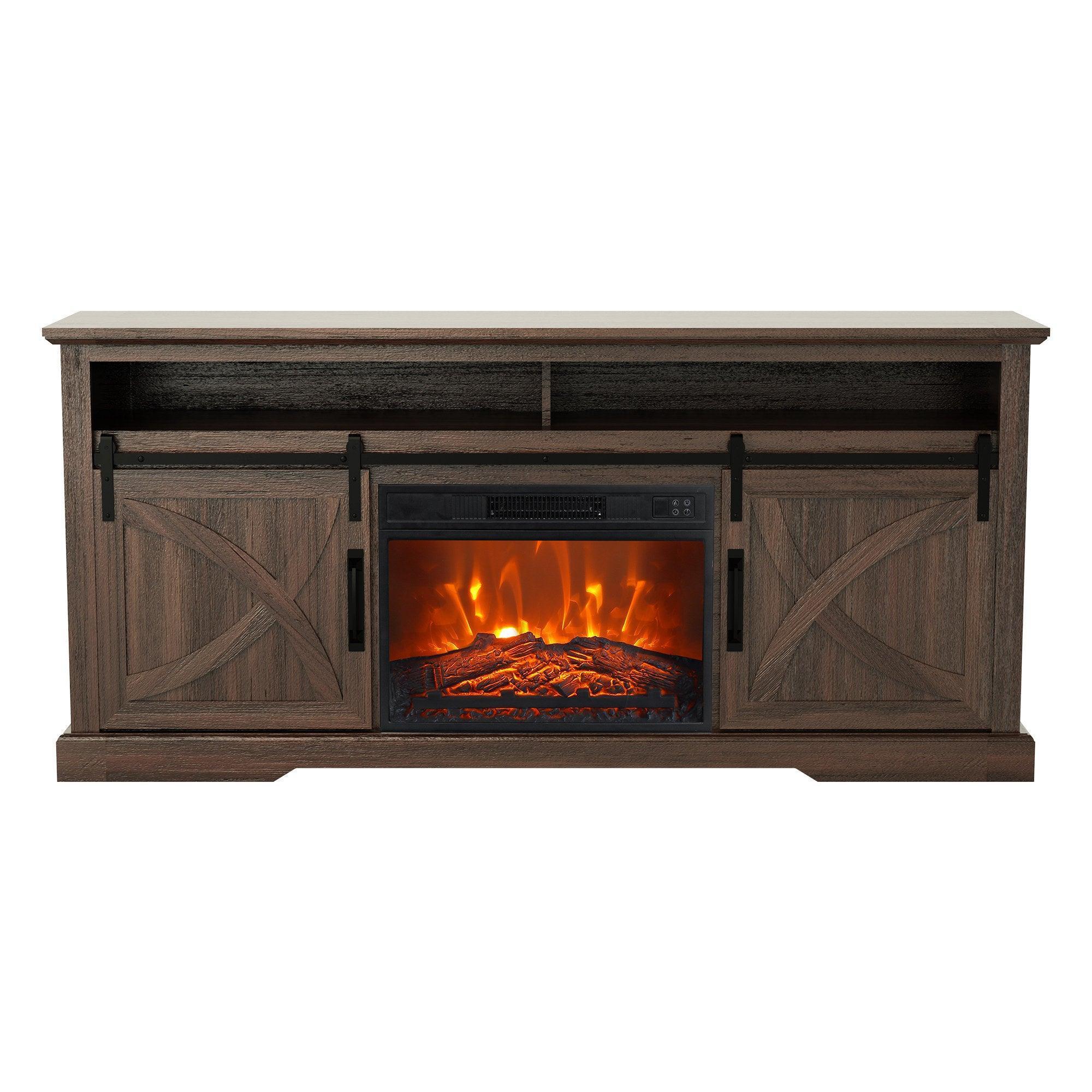 Parrot Uncle 68-Inch Farmhouse TV Stand with 23-Inch Insert Opening Electric Fireplace - Image 18