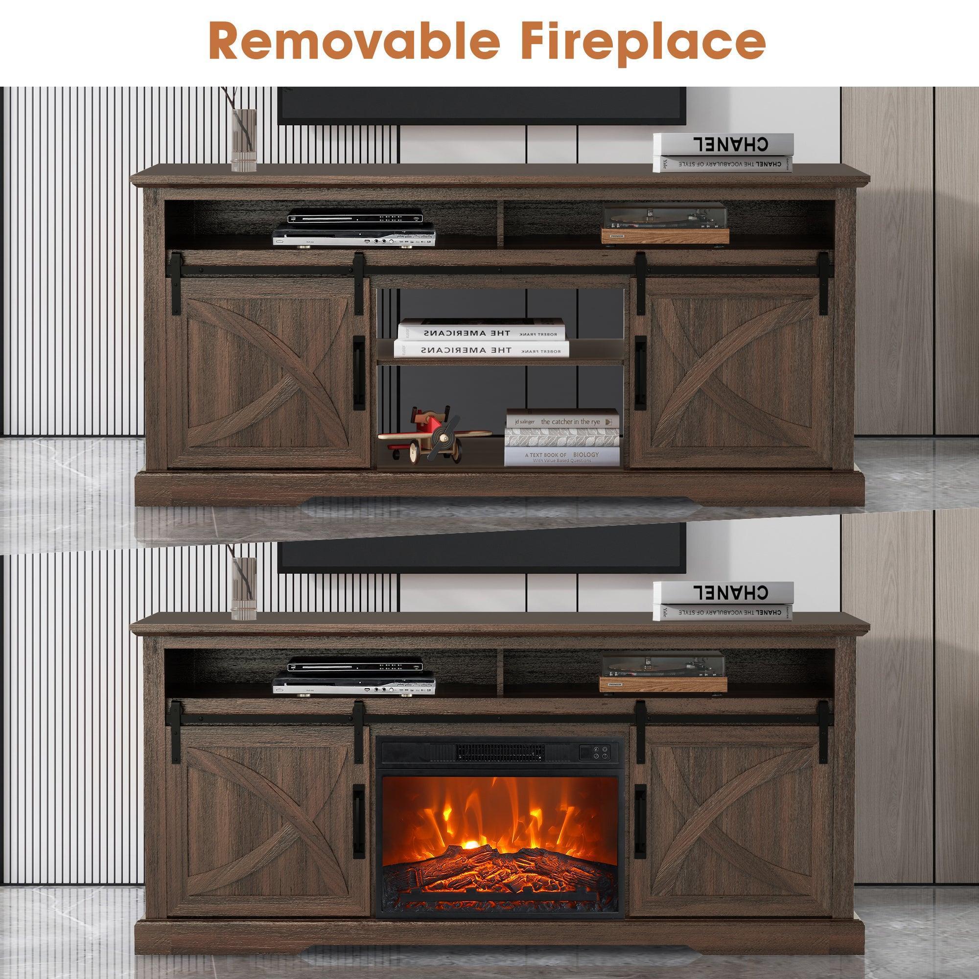 Parrot Uncle 68-Inch Farmhouse TV Stand with 23-Inch Insert Opening Electric Fireplace - Image 19