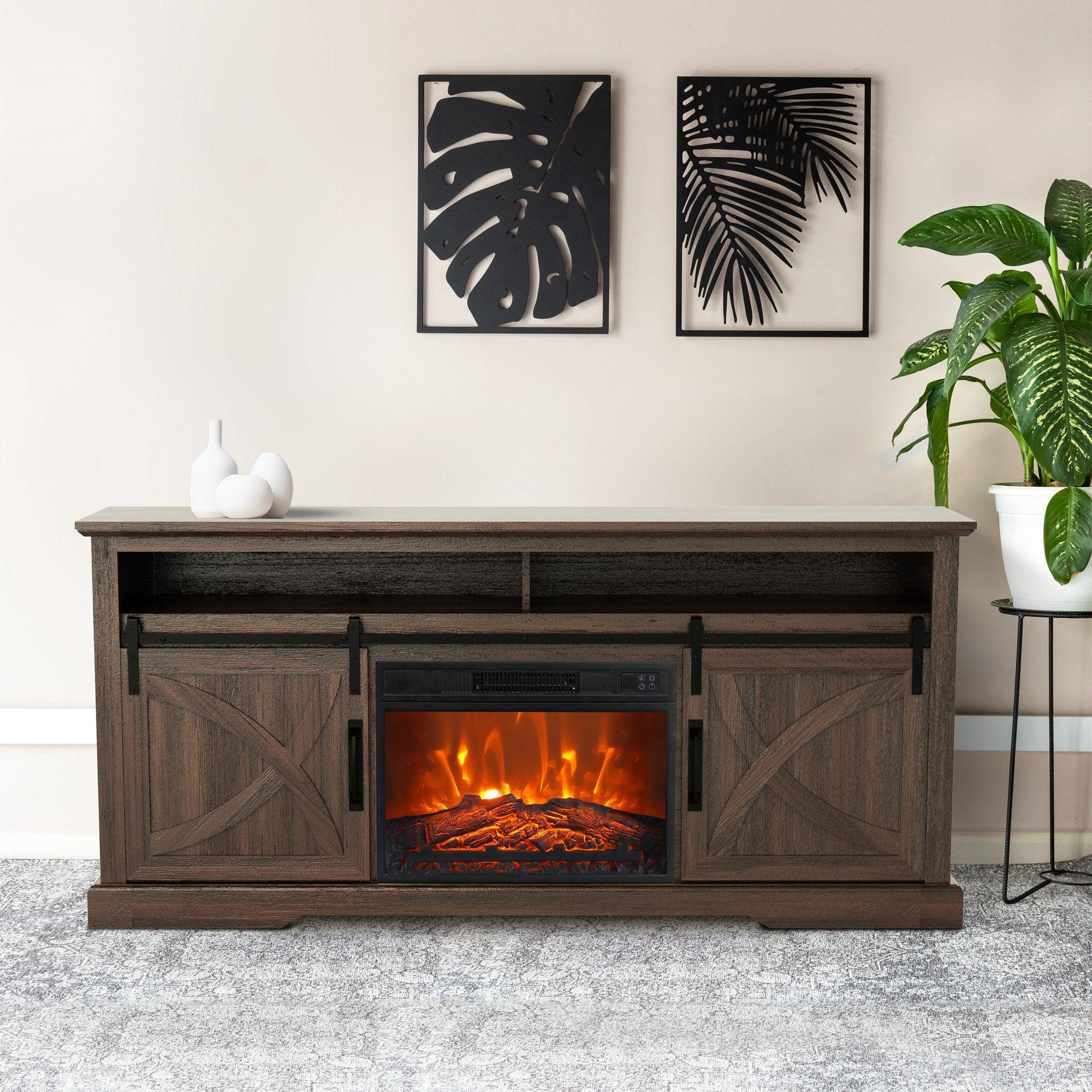 Parrot Uncle 68-Inch Farmhouse TV Stand with 23-Inch Insert Opening Electric Fireplace - Image 24