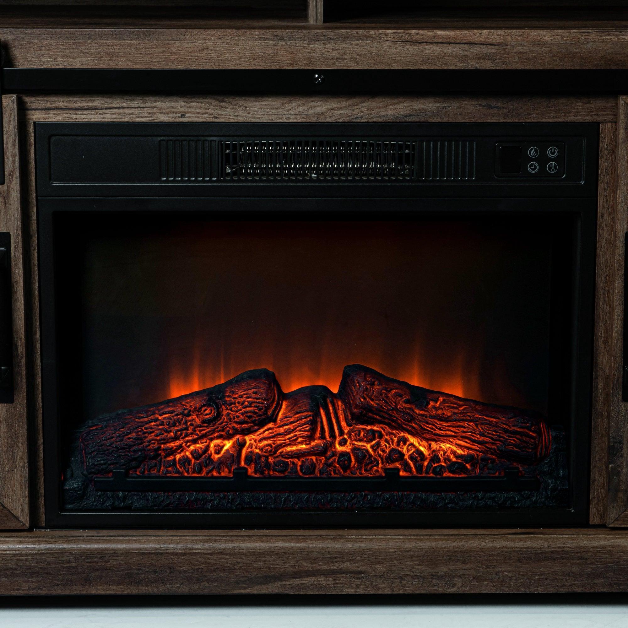 Parrot Uncle 68-Inch Farmhouse TV Stand with 23-Inch Insert Opening Electric Fireplace - Image 27
