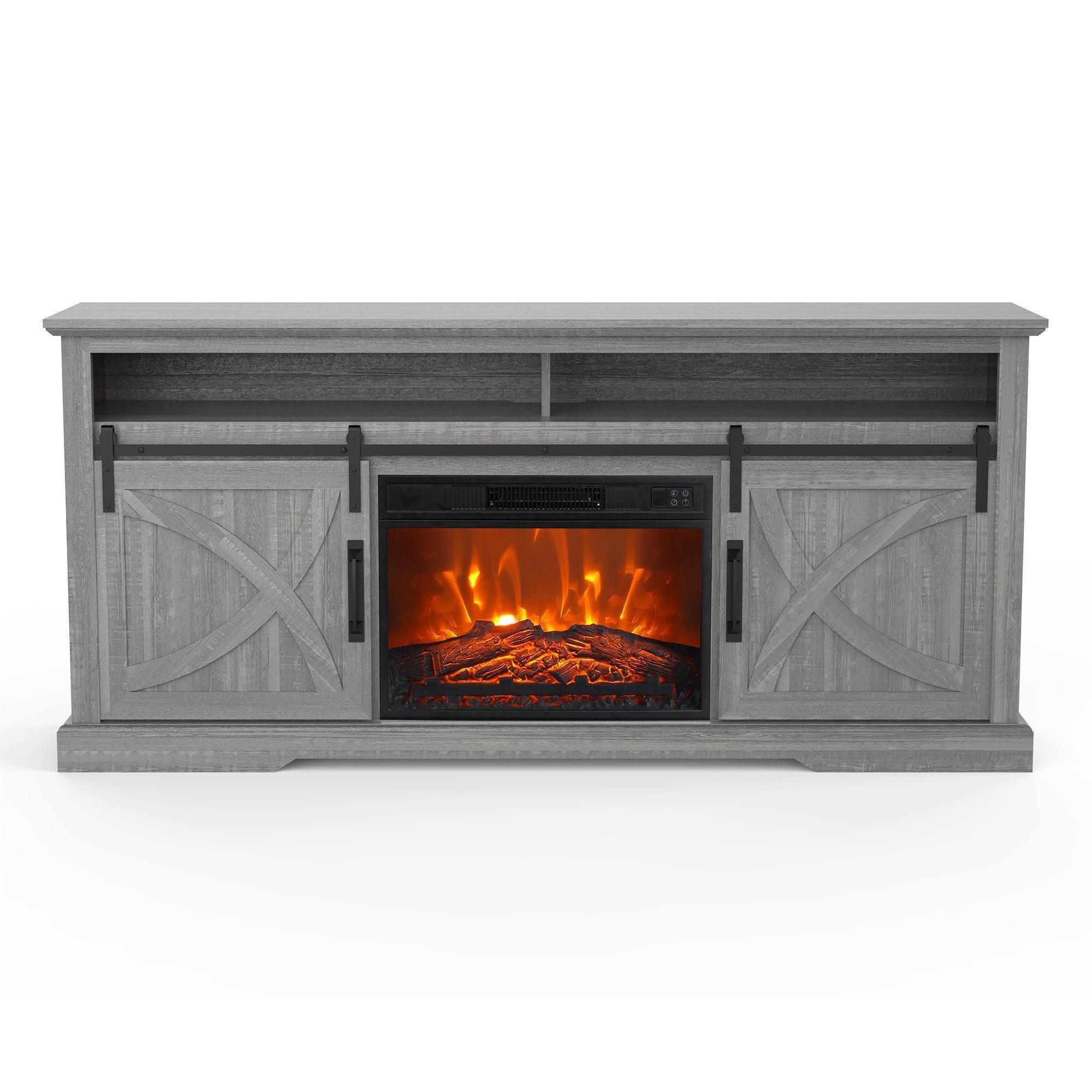 Parrot Uncle 68-Inch Farmhouse TV Stand with 23-Inch Insert Opening Electric Fireplace - Image 29