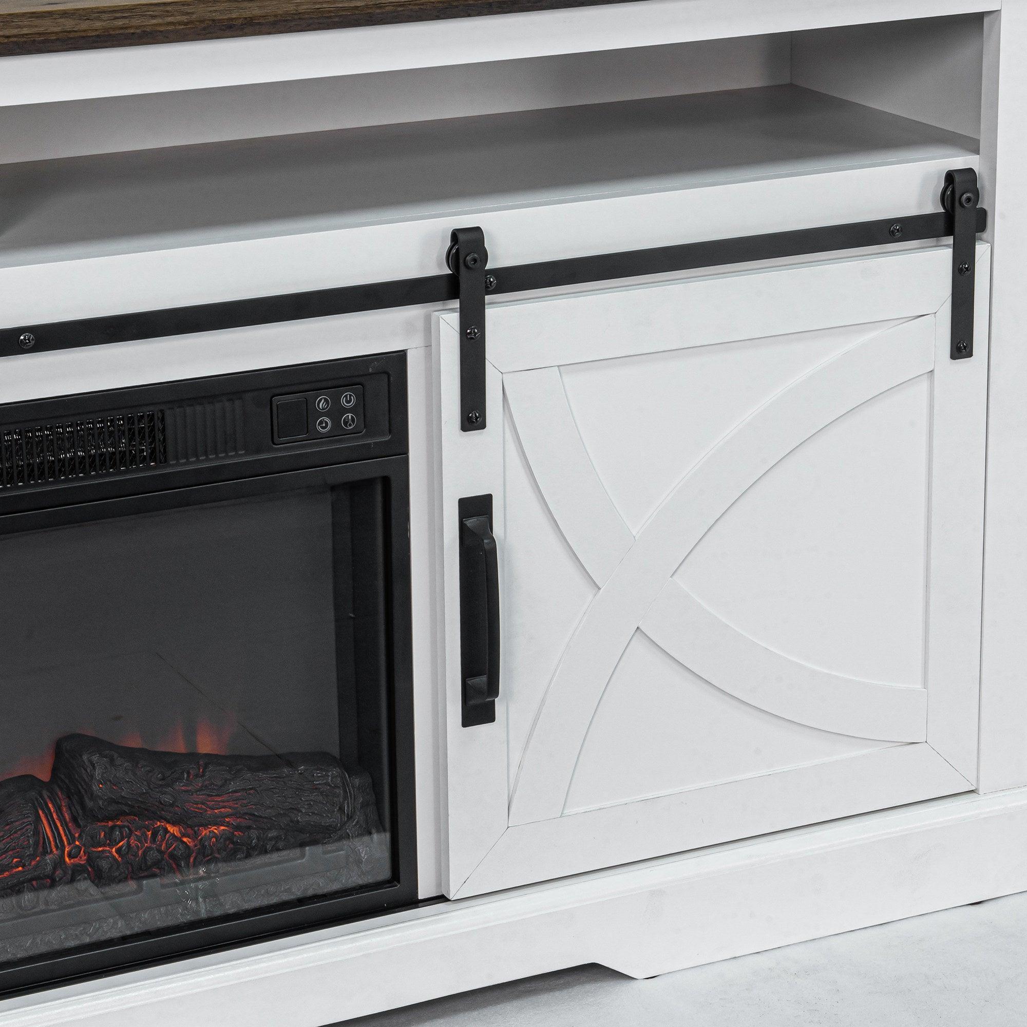 Parrot Uncle 68-Inch Farmhouse TV Stand with 23-Inch Insert Opening Electric Fireplace - Image 3