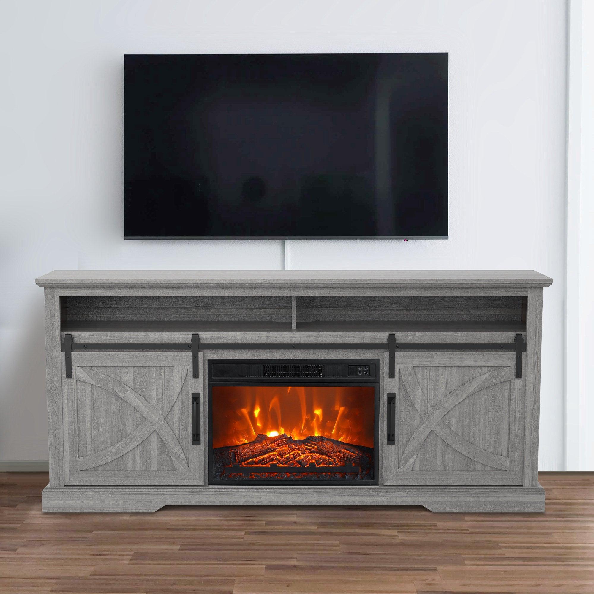 Parrot Uncle 68-Inch Farmhouse TV Stand with 23-Inch Insert Opening Electric Fireplace - Image 31