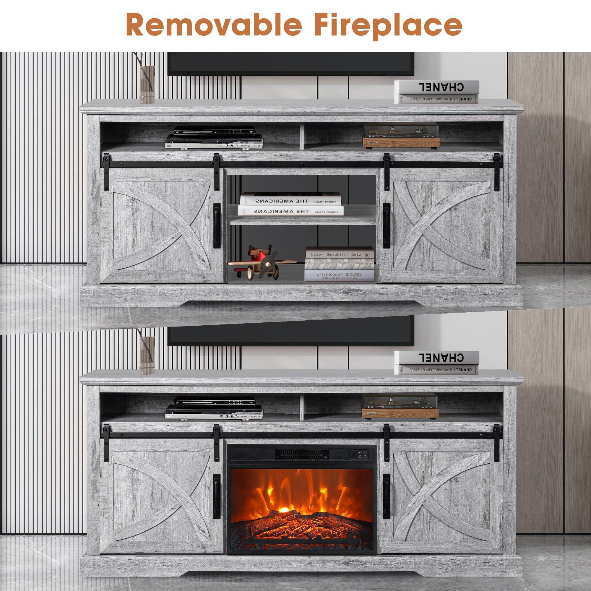 Parrot Uncle 68-Inch Farmhouse TV Stand with 23-Inch Insert Opening Electric Fireplace - Image 32