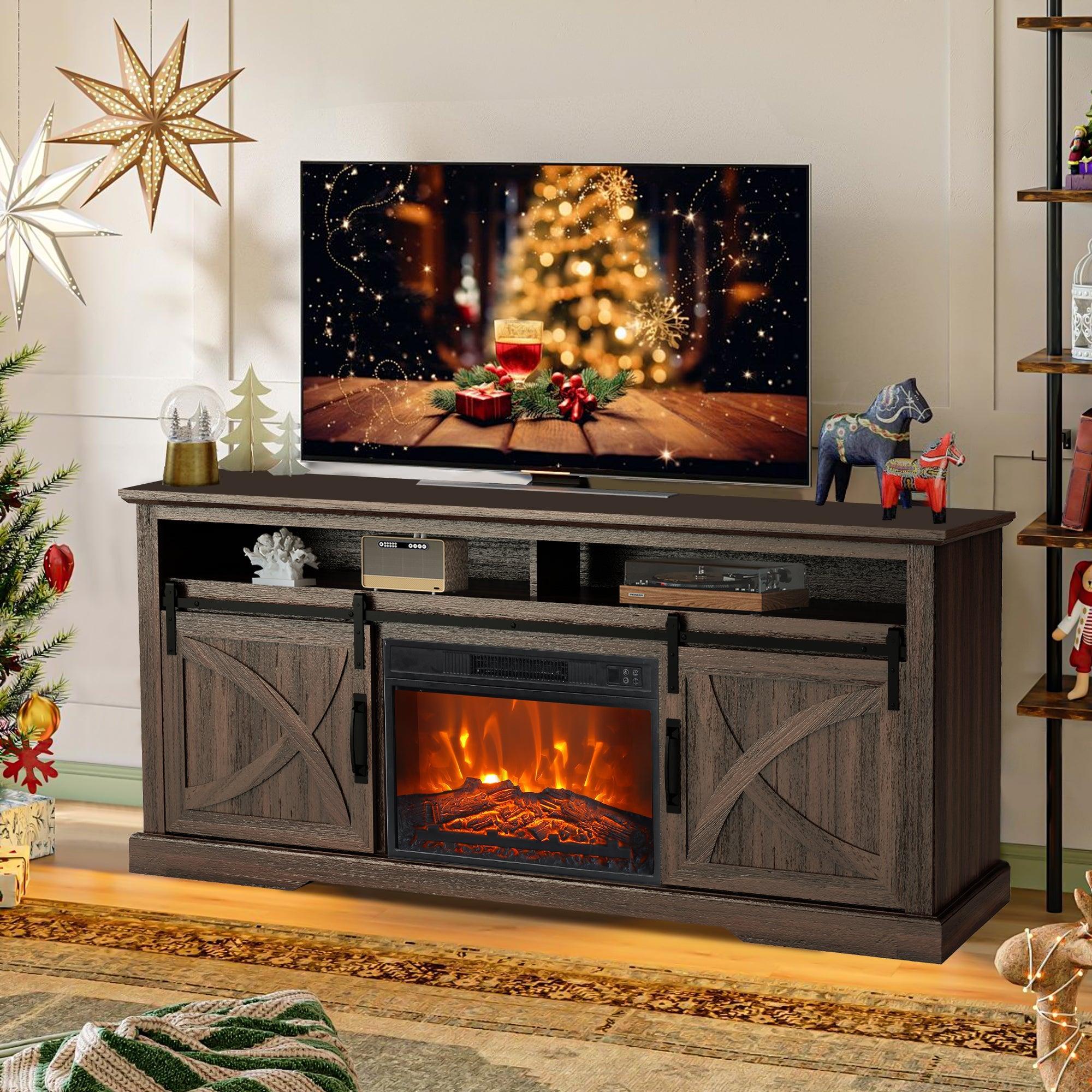 Parrot Uncle 68-Inch Farmhouse TV Stand with 23-Inch Insert Opening Electric Fireplace - Image 7