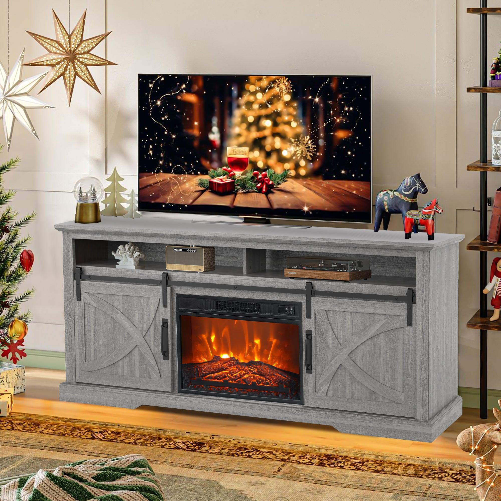 Parrot Uncle 68-Inch Farmhouse TV Stand with 23-Inch Insert Opening Electric Fireplace - Image 8